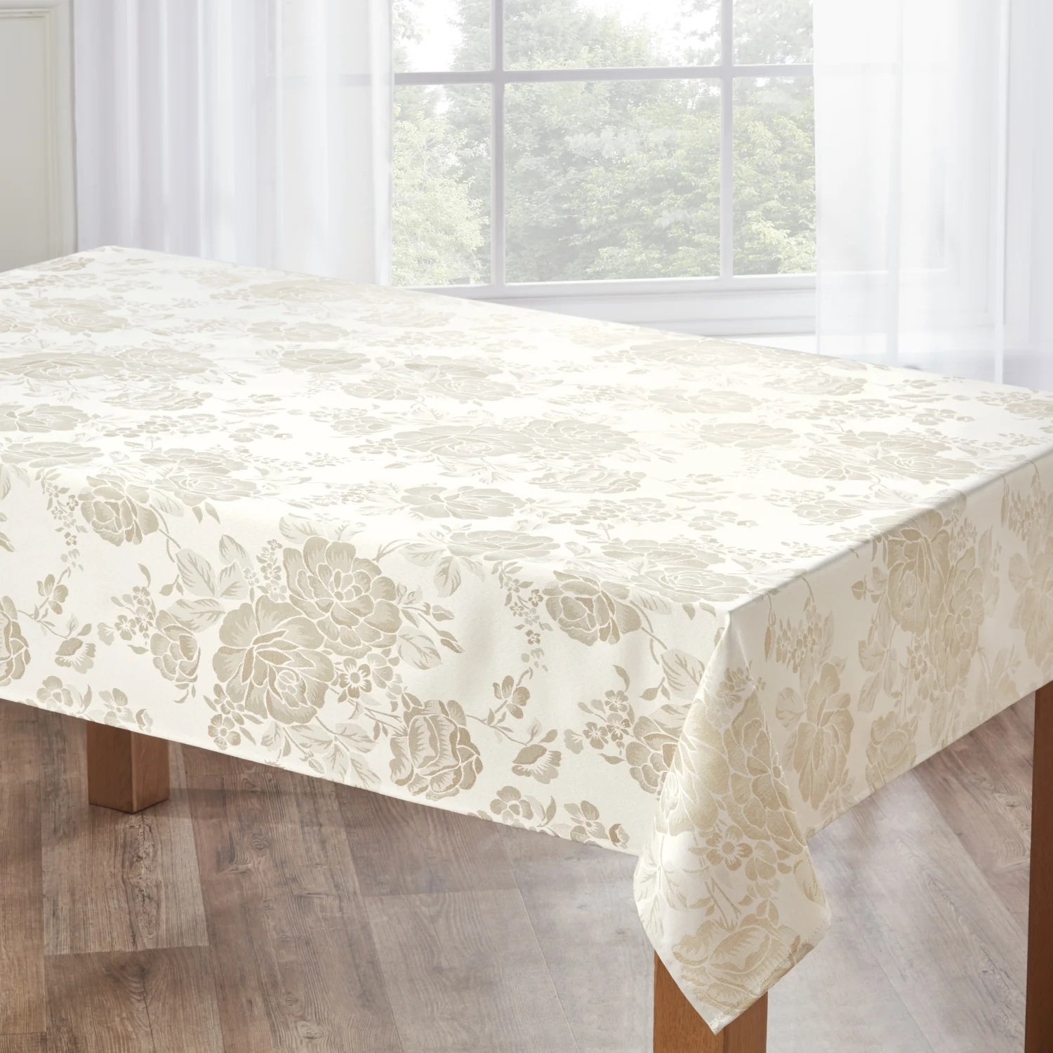 Grace Floral Jacquard Table Clot Sateen Damask Table Cloth with a Subtle Jacquard Design in Natural - Image 2