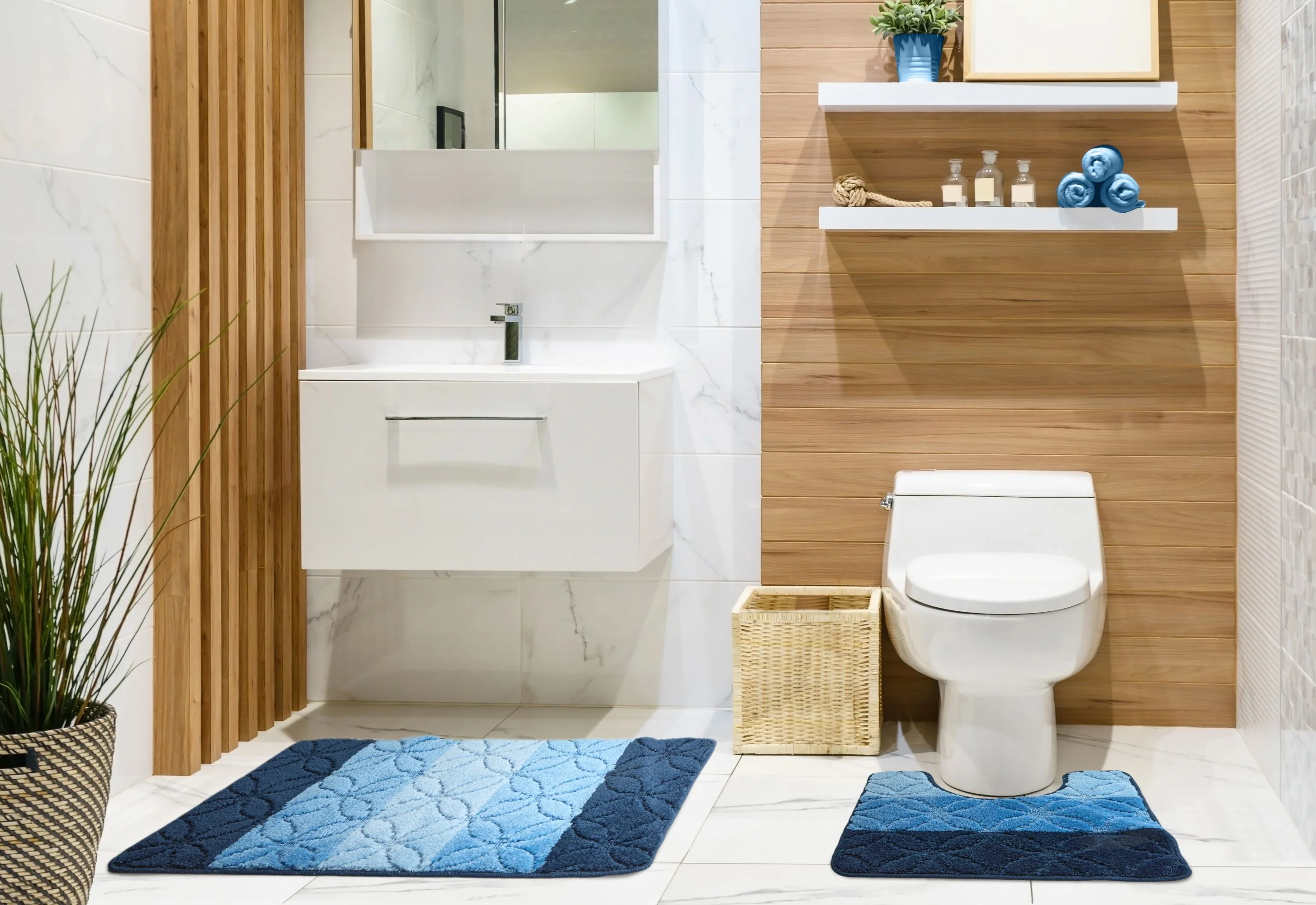 Halo - Tonal Stripe 2pc Bath set in Blue - Image 2