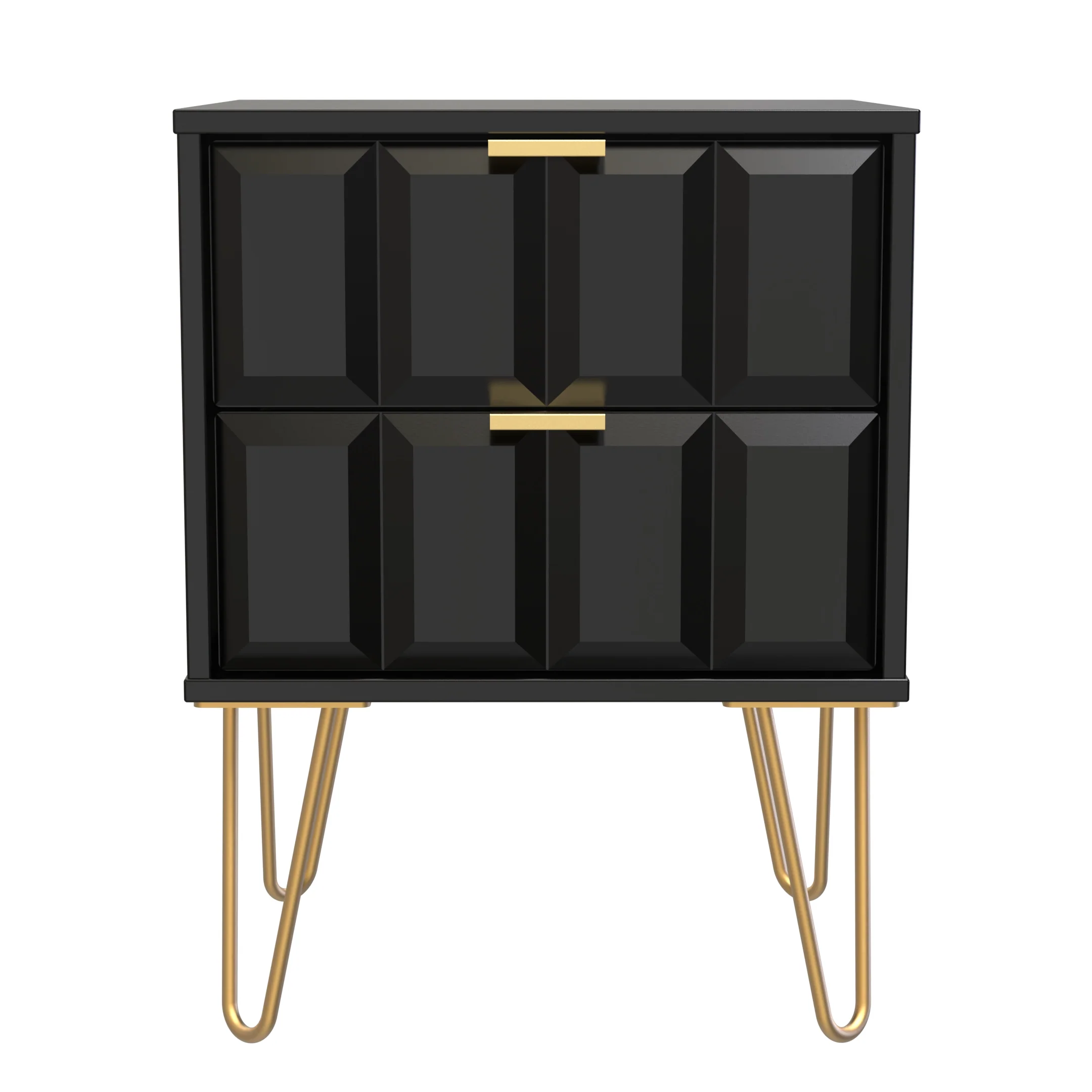 Hanover Ready Assembled 2 Drawer Bedside Cabinet in Deep Black & Black Matt
