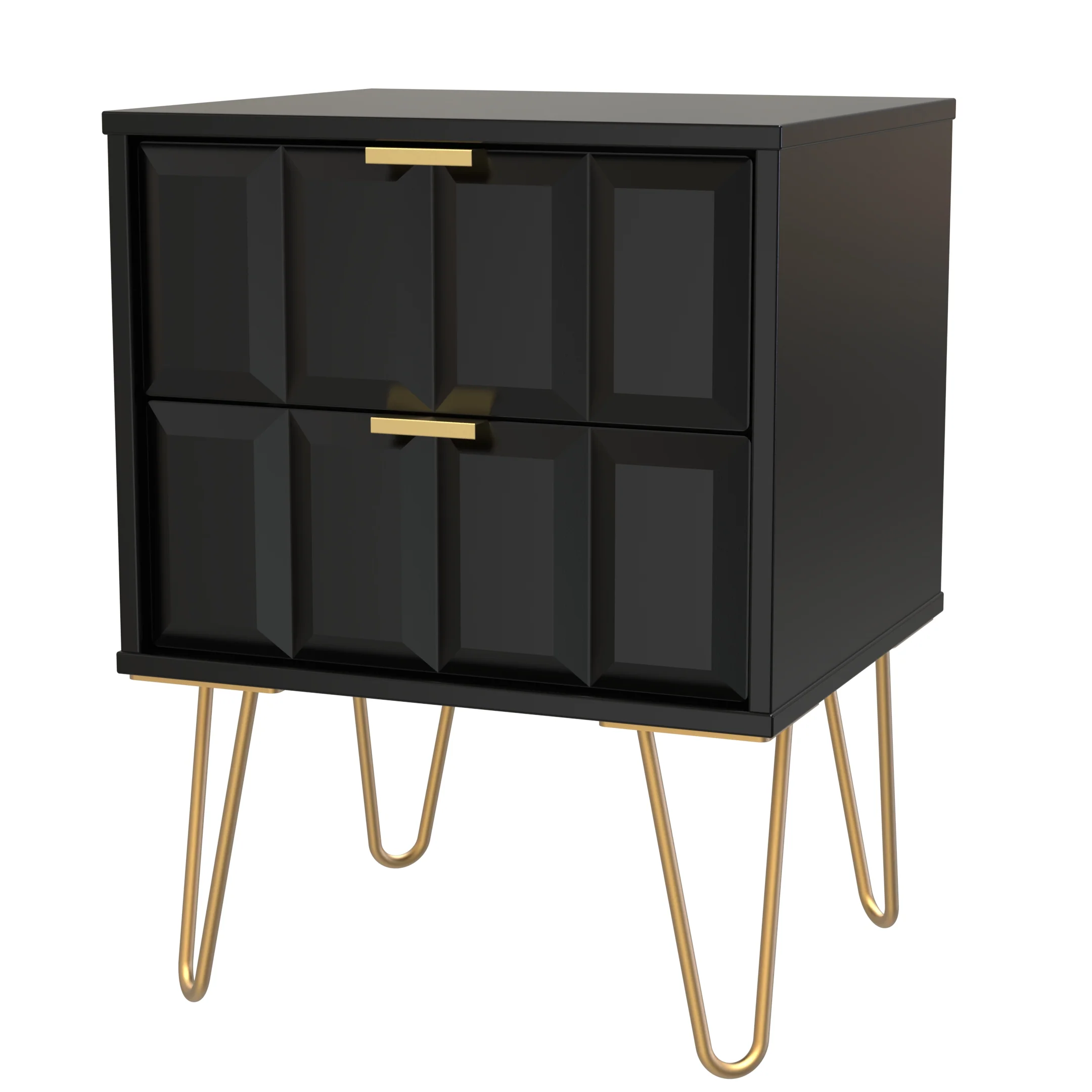 Hanover Ready Assembled 2 Drawer Bedside Cabinet in Deep Black & Black Matt - Image 3