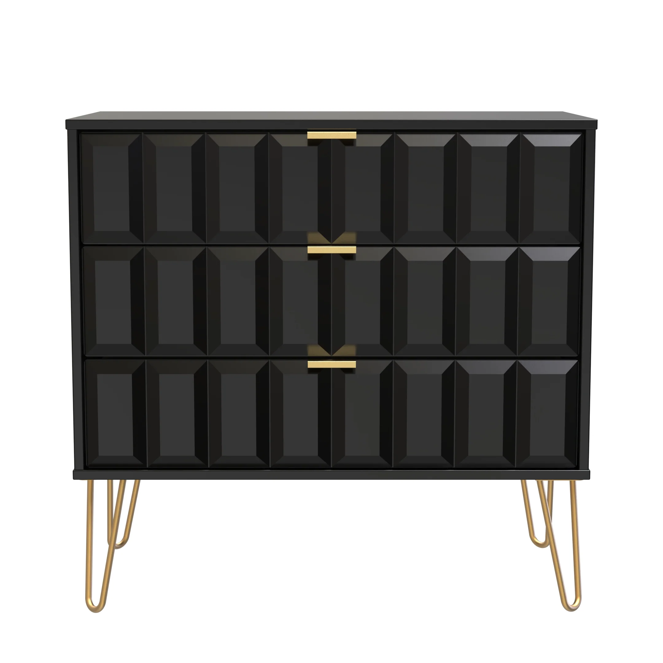 Hanover Ready Assembled 3 Drawer Chest in Deep Black & Black Matt