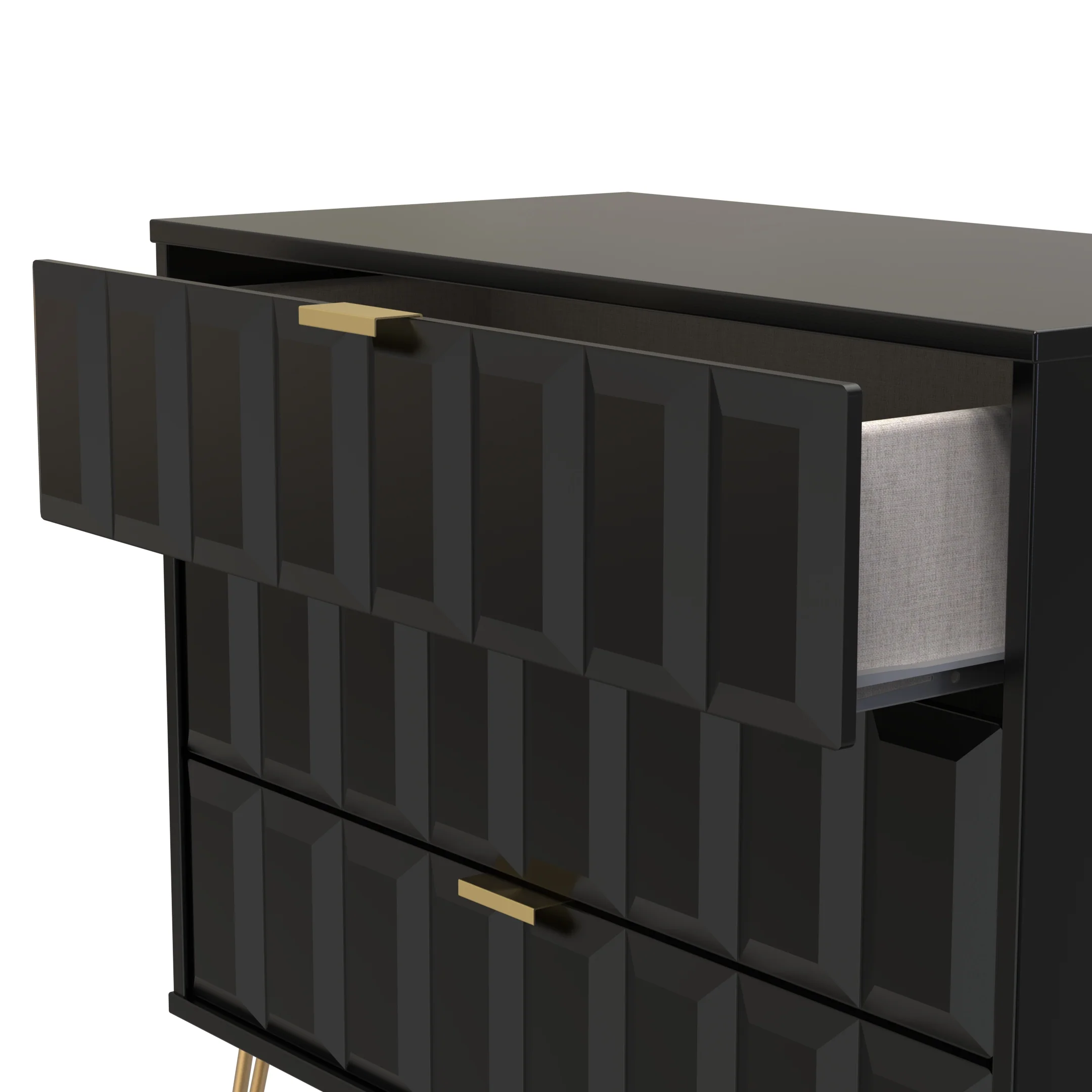 Hanover Ready Assembled 3 Drawer Chest in Deep Black & Black Matt - Image 5