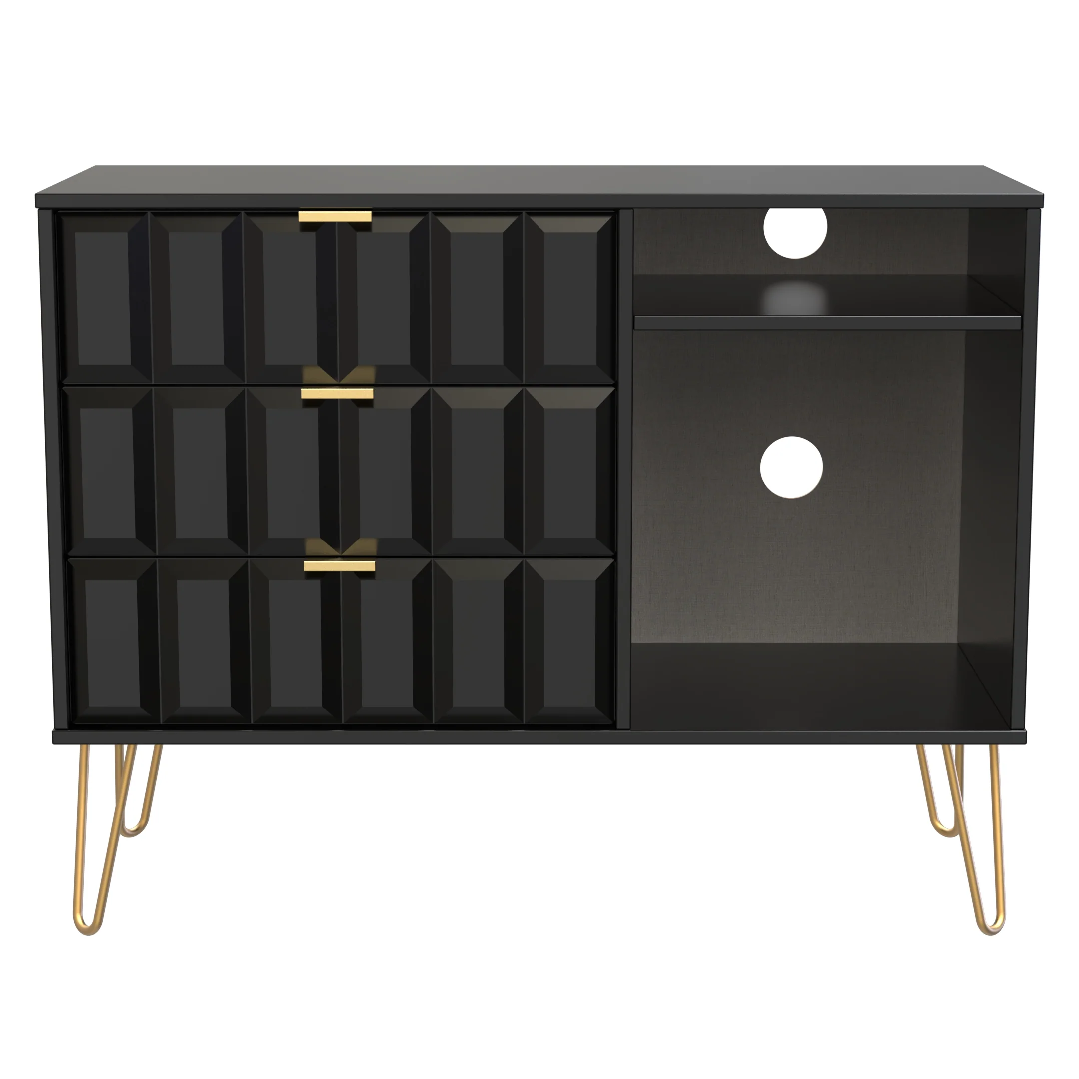 Hanover Ready Assembled 3 Drawer TV Unit in Deep Black & Black Matt