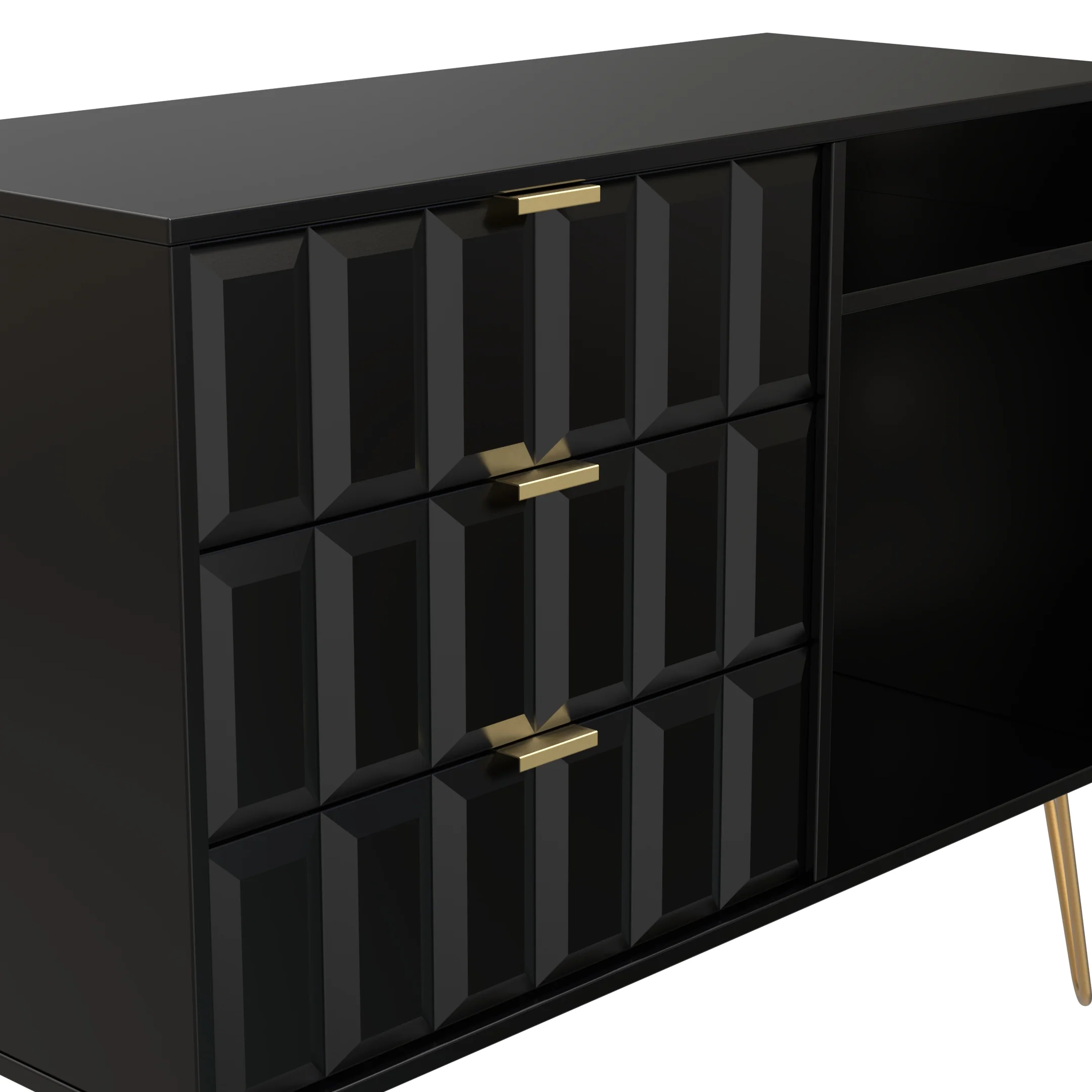 Hanover Ready Assembled 3 Drawer TV Unit in Deep Black & Black Matt - Image 10