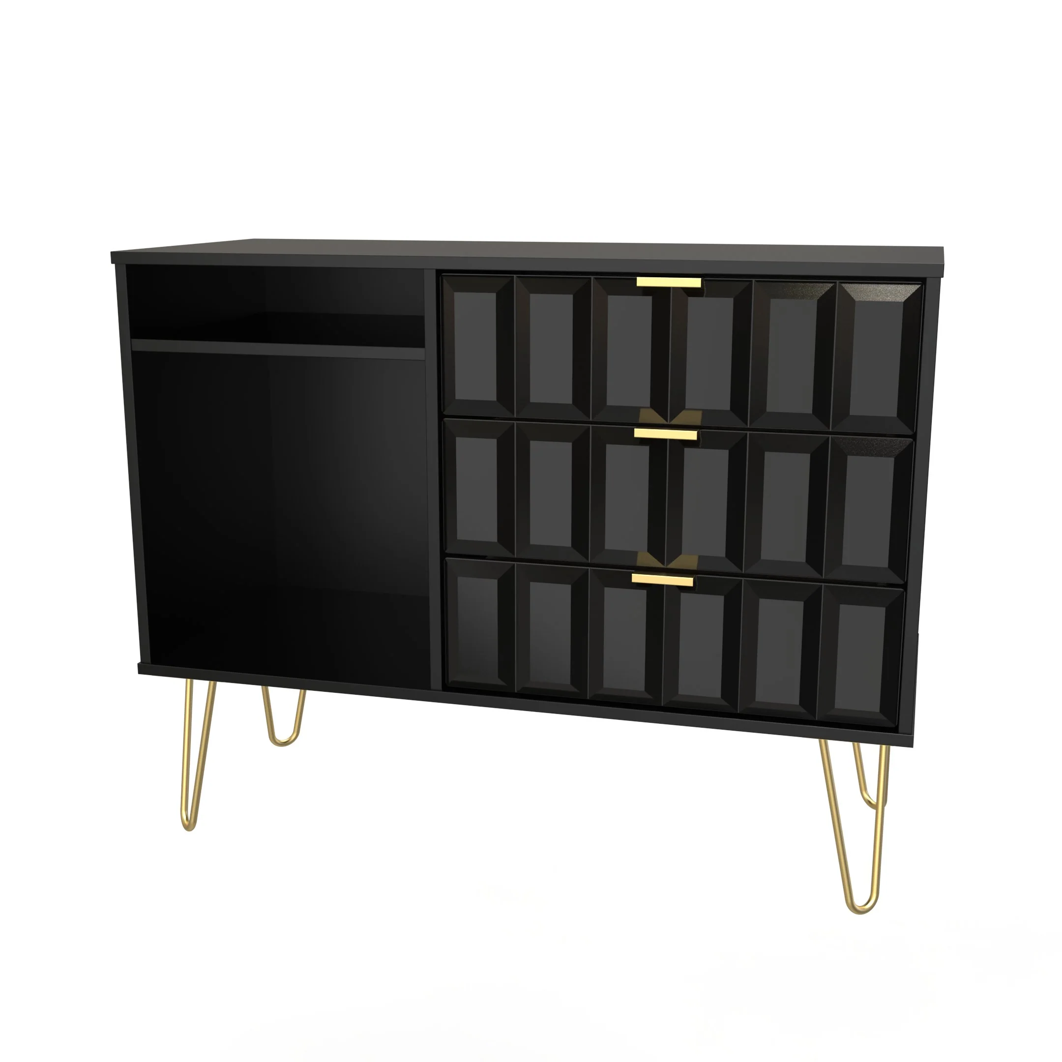 Hanover Ready Assembled 3 Drawer TV Unit in Deep Black & Black Matt - Image 11