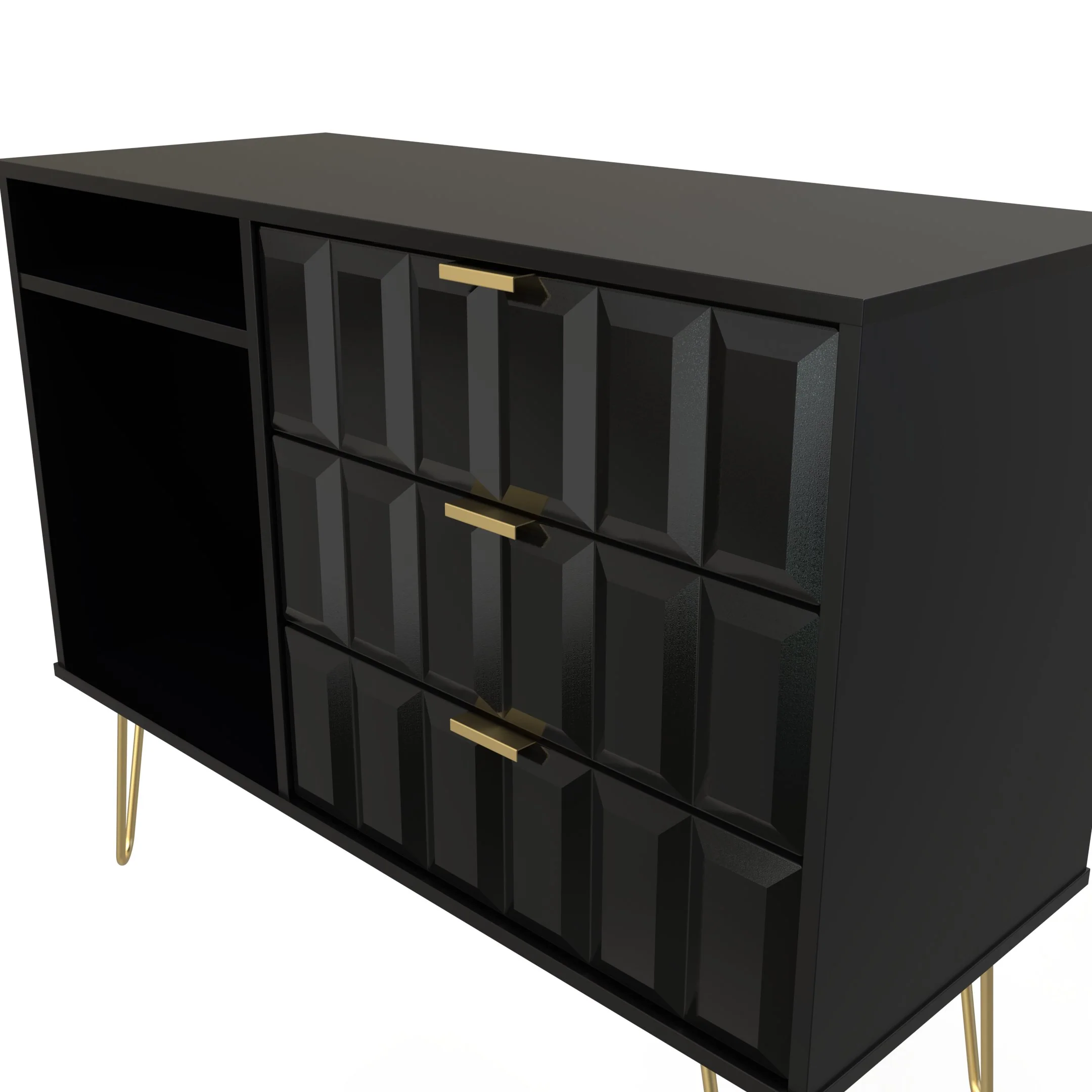 Hanover Ready Assembled 3 Drawer TV Unit in Deep Black & Black Matt - Image 14