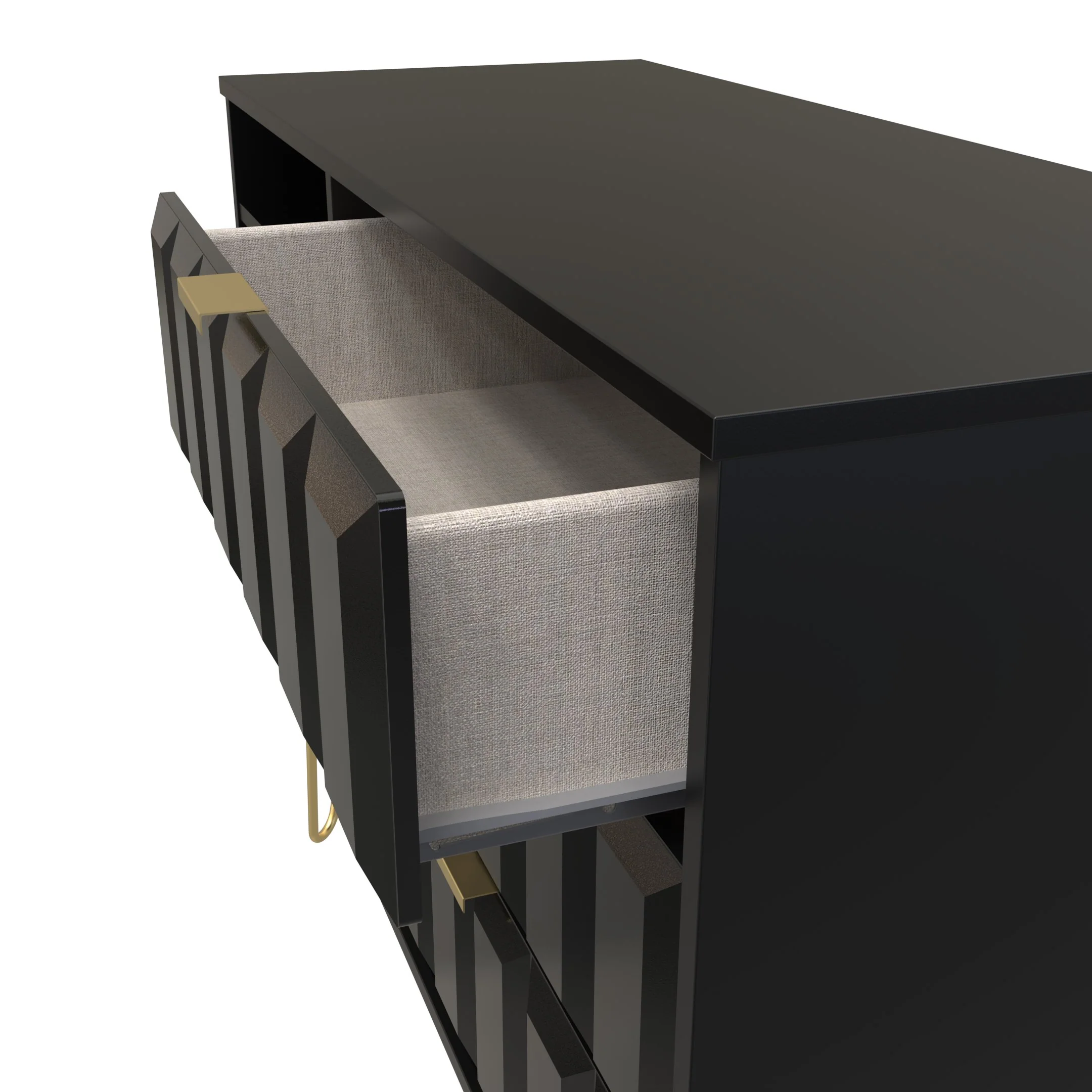 Hanover Ready Assembled 3 Drawer TV Unit in Deep Black & Black Matt - Image 2