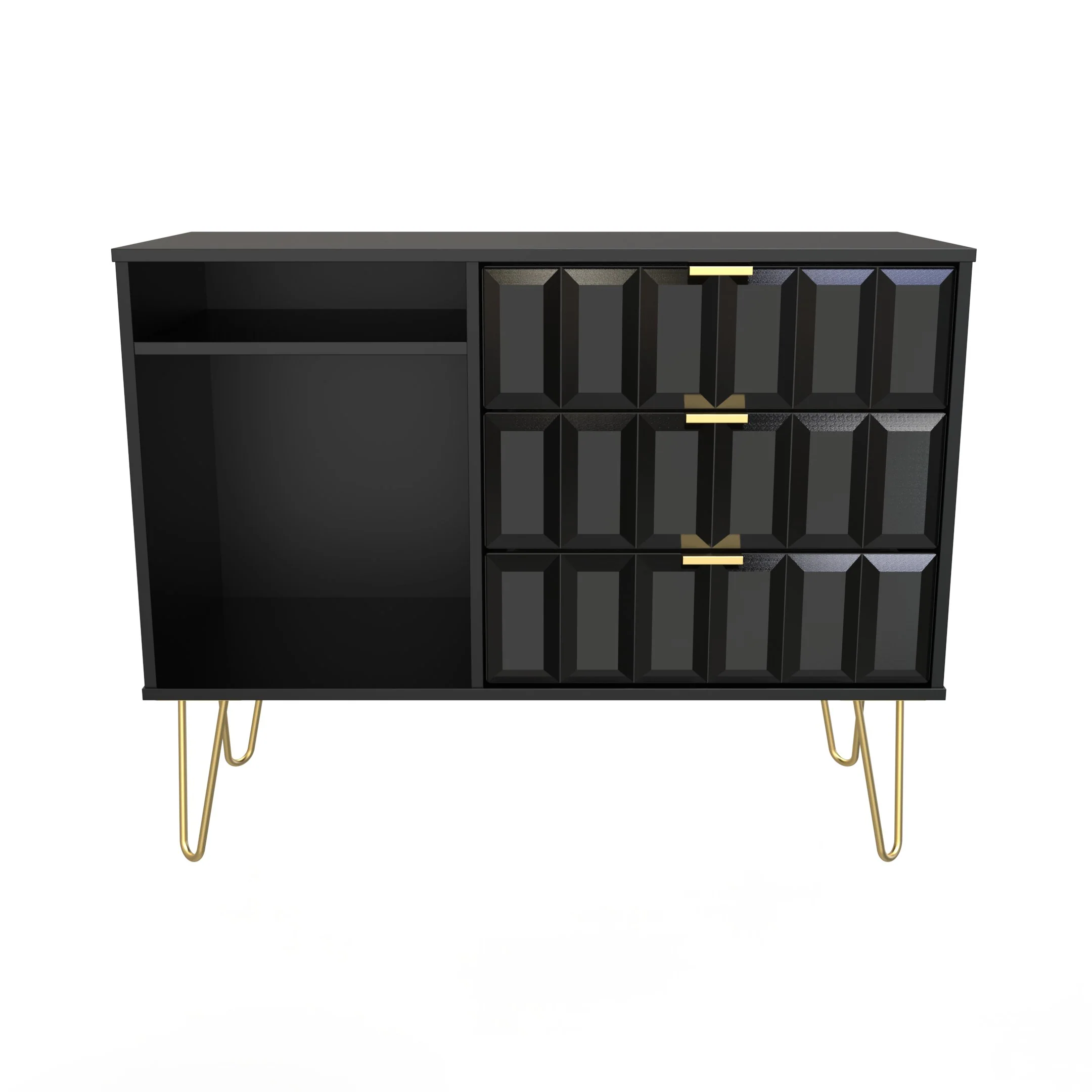 Hanover Ready Assembled 3 Drawer TV Unit in Deep Black & Black Matt - Image 3
