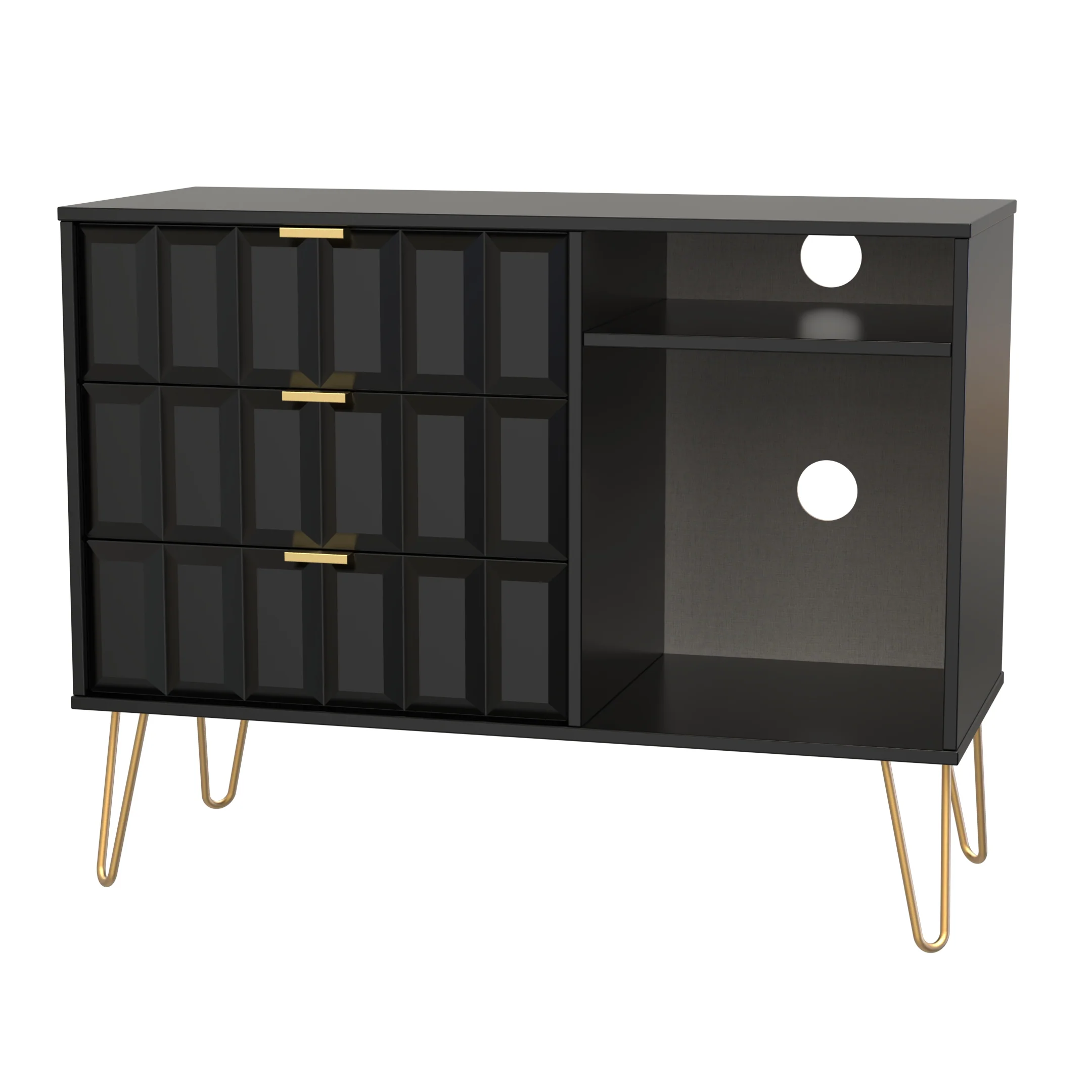 Hanover Ready Assembled 3 Drawer TV Unit in Deep Black & Black Matt - Image 7