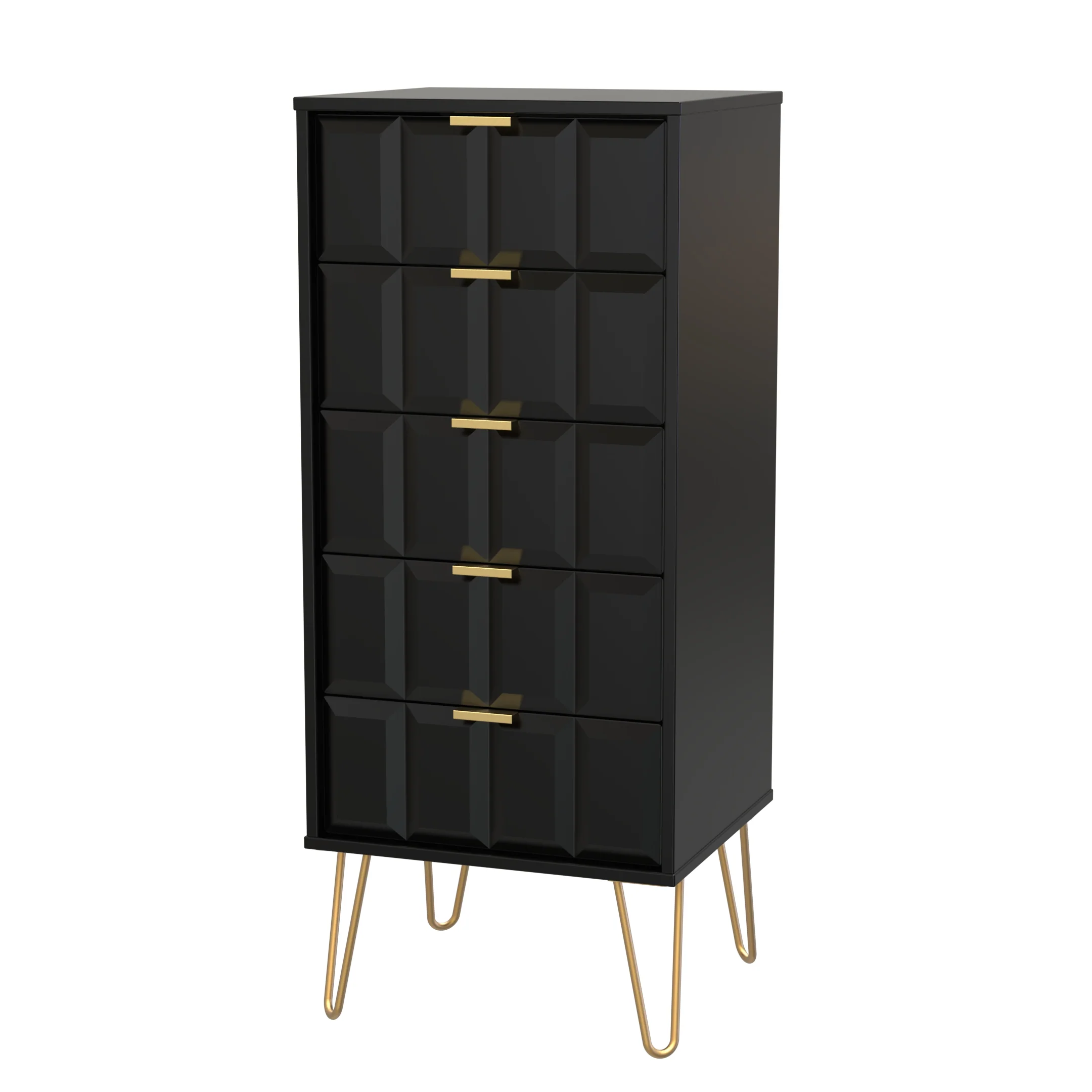 Hanover Ready Assembled 5 Drawer Tallboy in Deep Black & Black Matt - Image 4