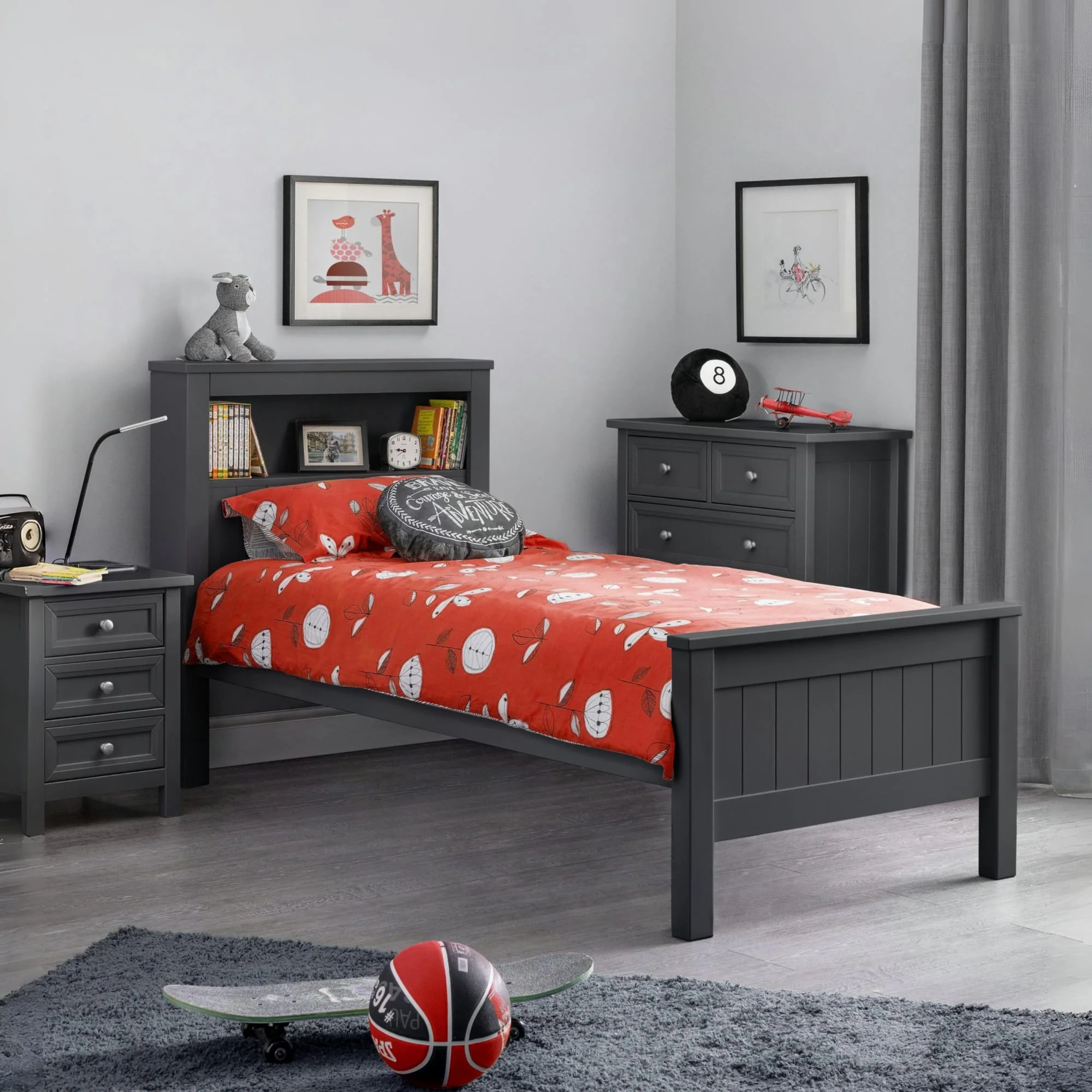 HARBOR BOOKCASE BED 90CM - ANTHRACITE
