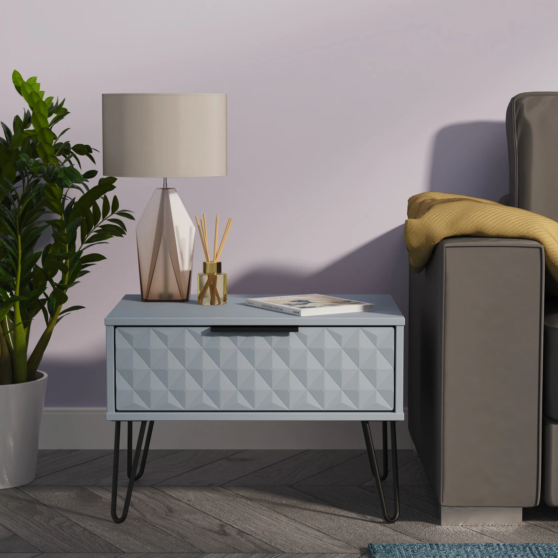 Harlequin 1 Drawer Wide Side Table in Denim Blue - Ready Assembled