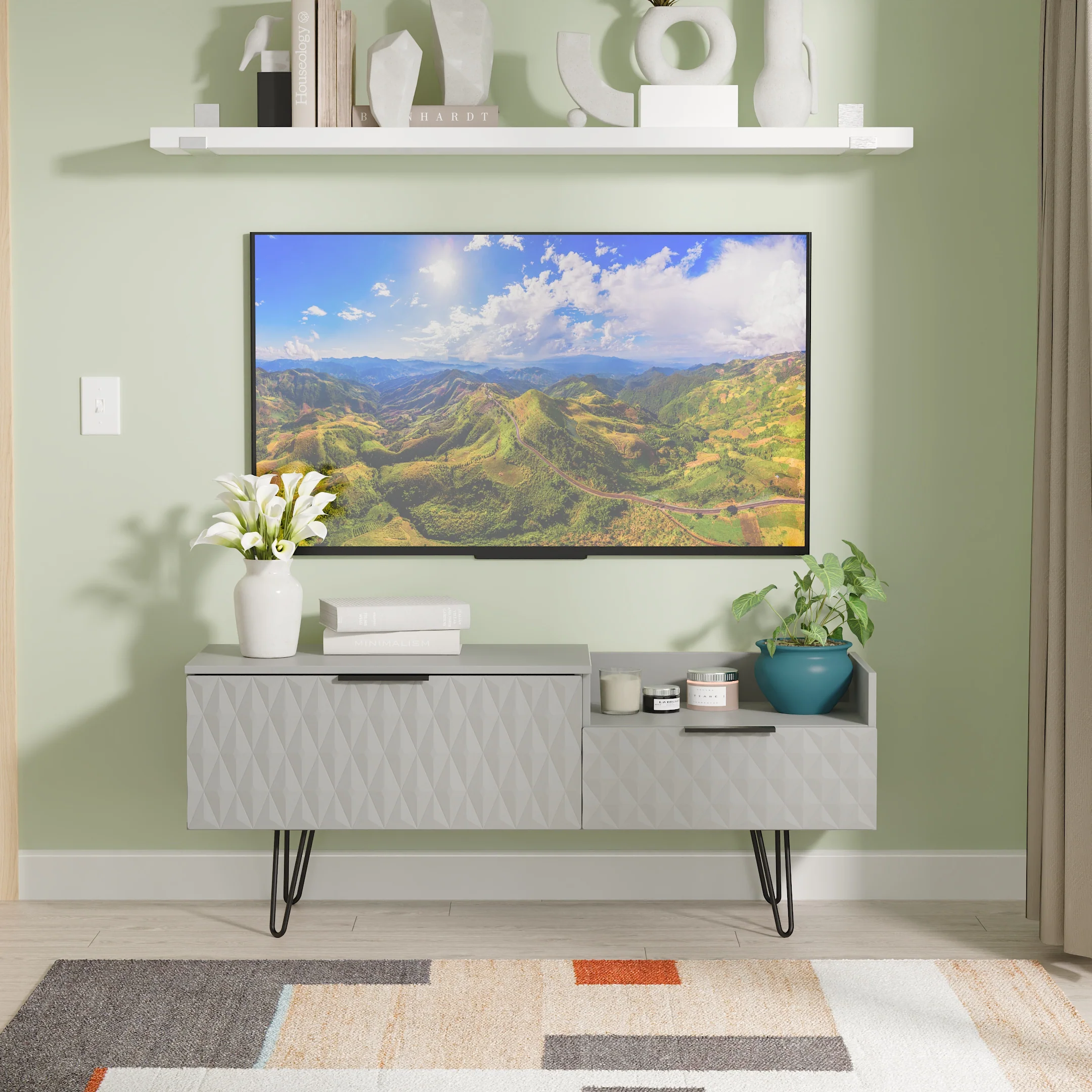 Harlequin 2 Drawer Coffee TV Unit in Dusk Grey - Ready Assembled