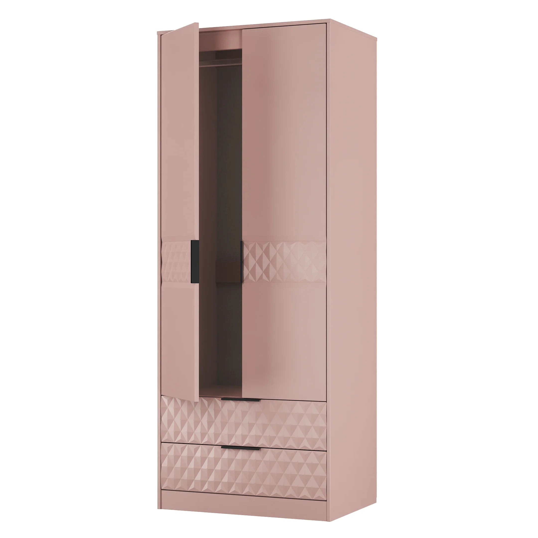 Harlequin 2 Drawer Double Wardrobe in Kobe Pink - Ready Assembled - Image 6