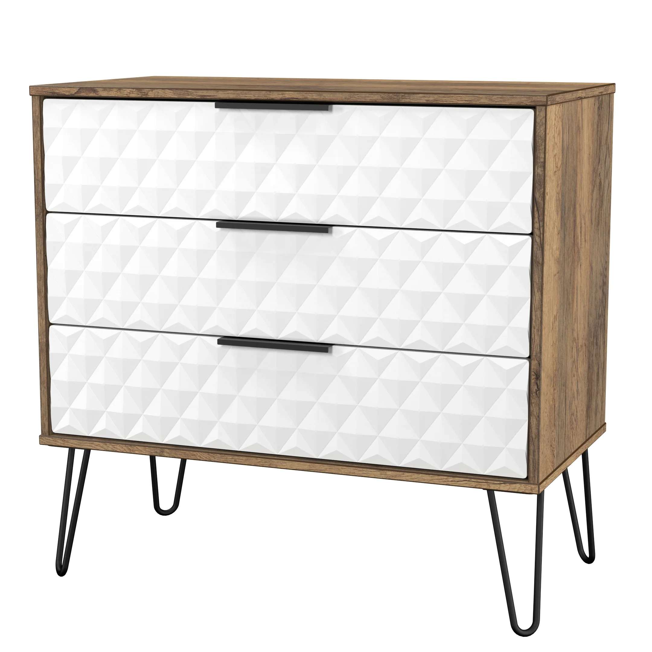 Harlequin 3 Drawer Chest in White Matt & Vintage Oak - Ready Assembled - Image 4