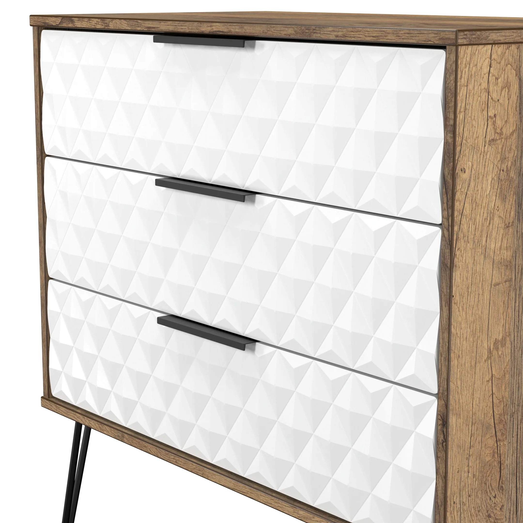 Harlequin 3 Drawer Chest in White Matt & Vintage Oak - Ready Assembled - Image 5