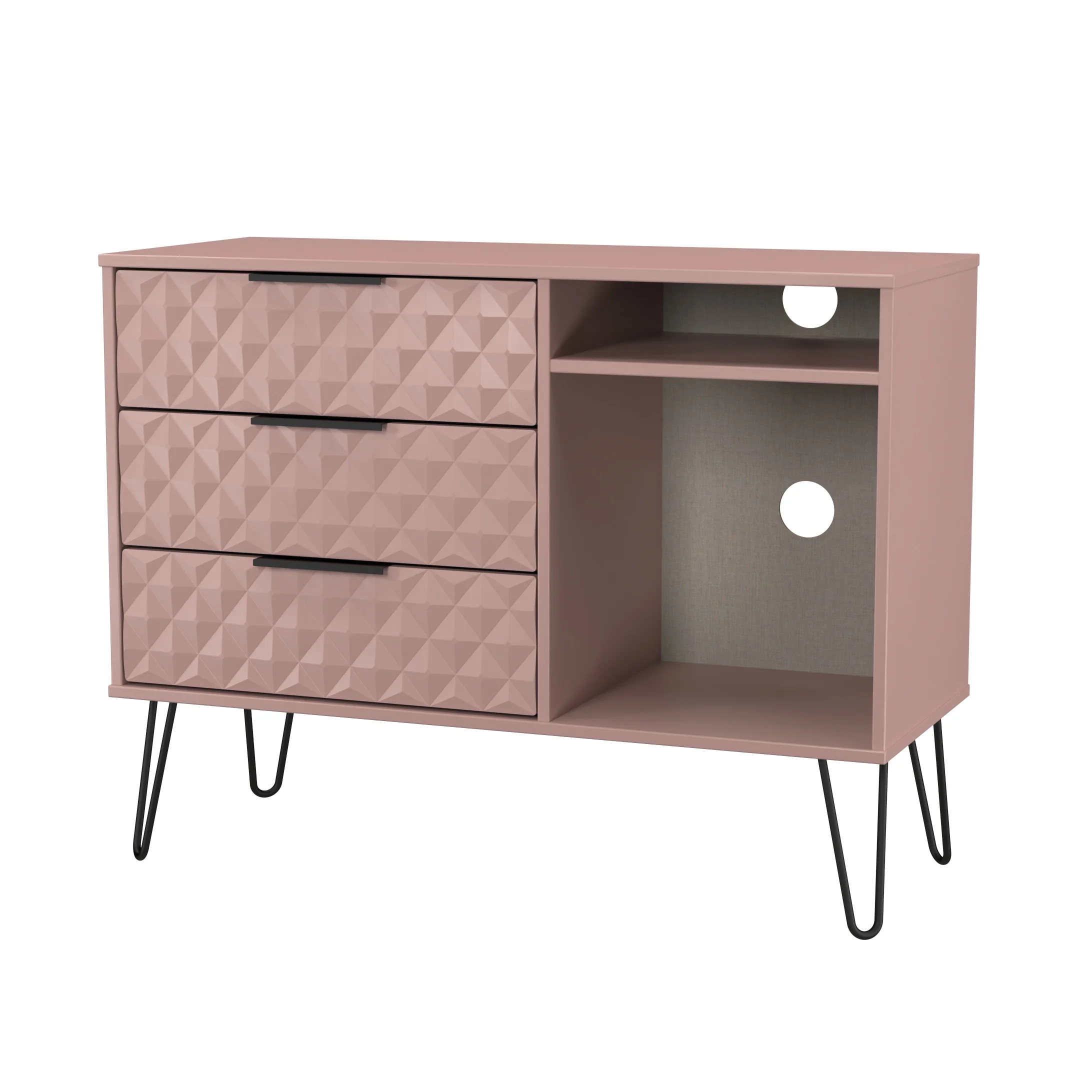 Harlequin 3 Drawer TV Unit in Kobe Pink - Ready Assembled - Image 4