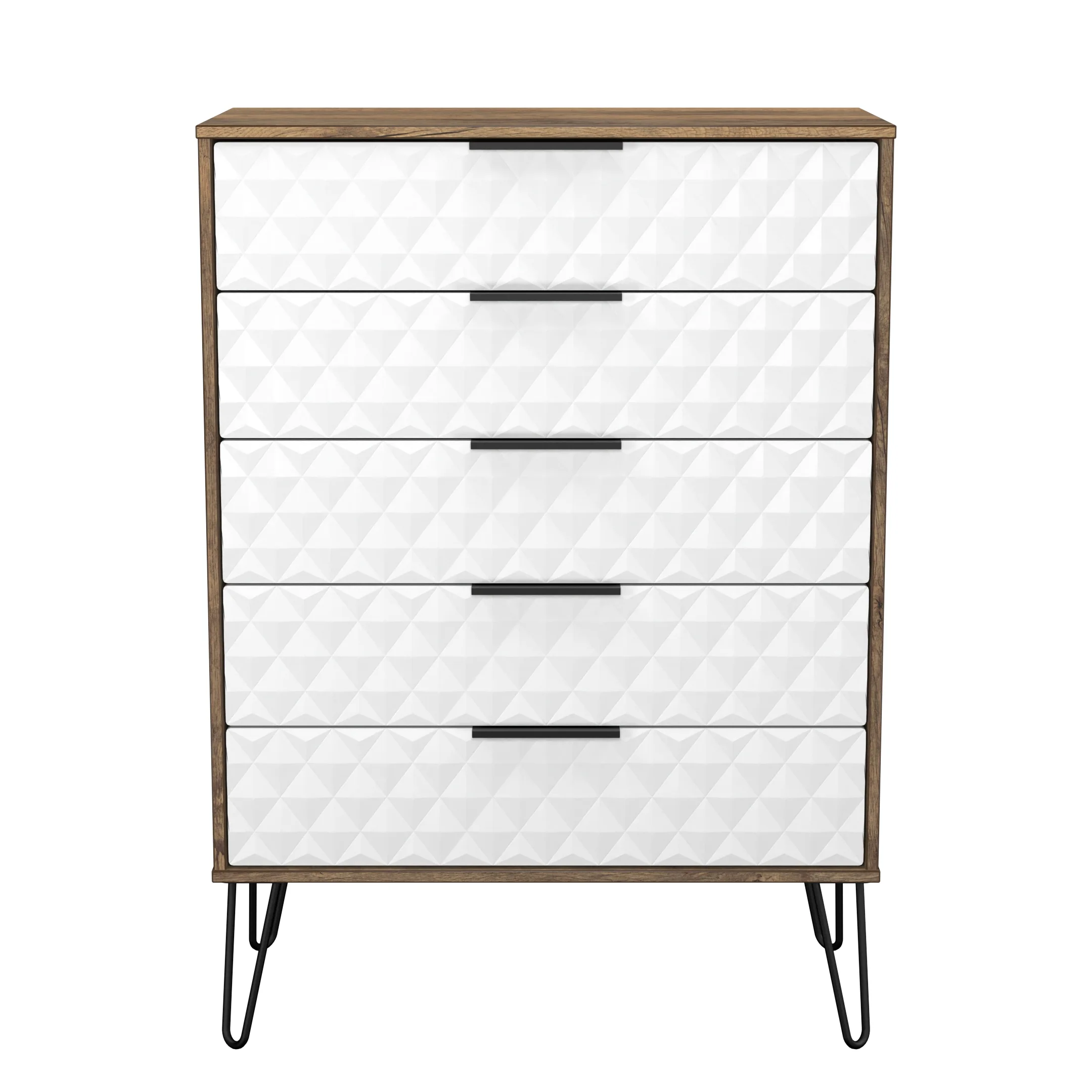 Harlequin 5 Drawer Chest in White Matt & Vintage Oak - Ready Assembled - Image 2