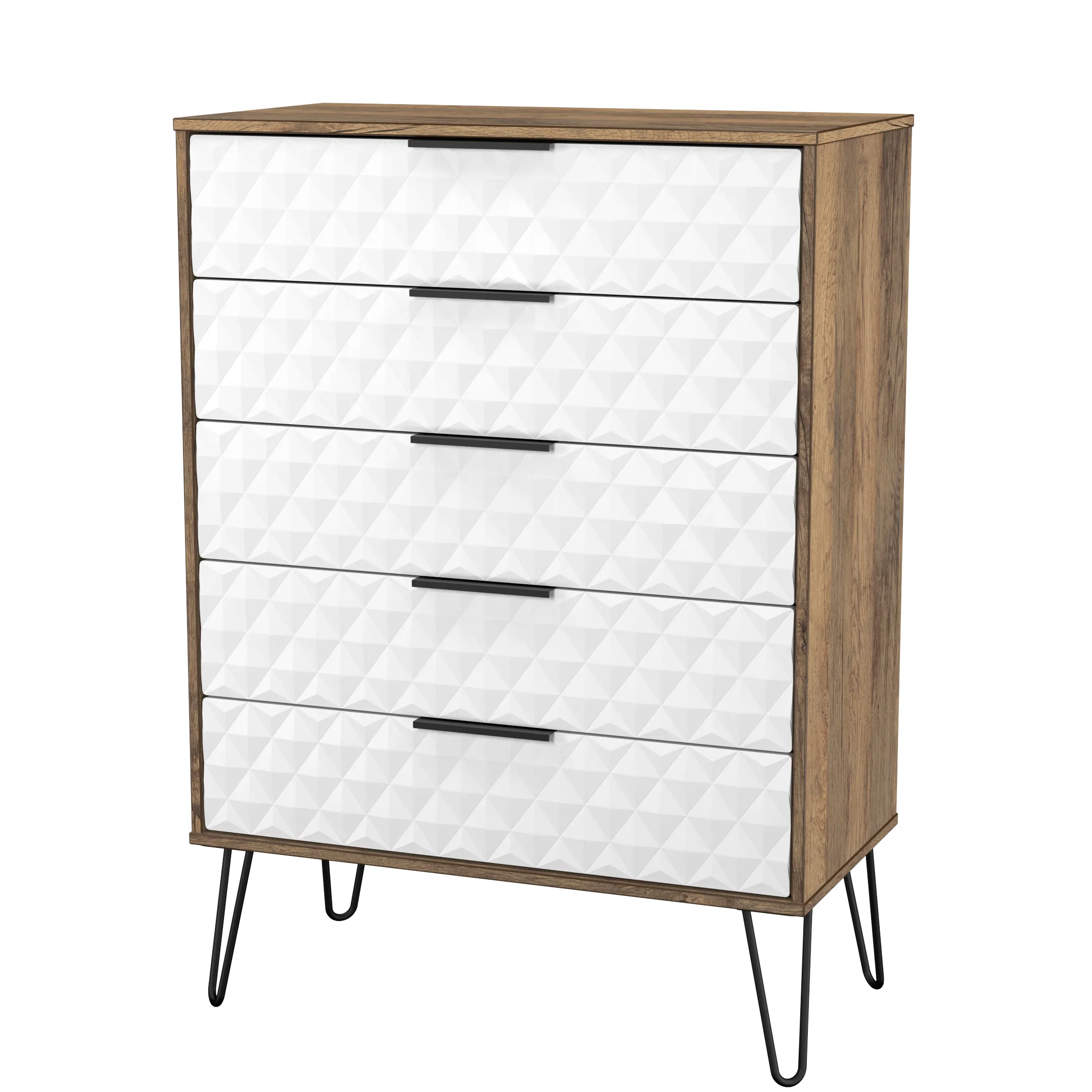 Harlequin 5 Drawer Chest in White Matt & Vintage Oak - Ready Assembled - Image 4