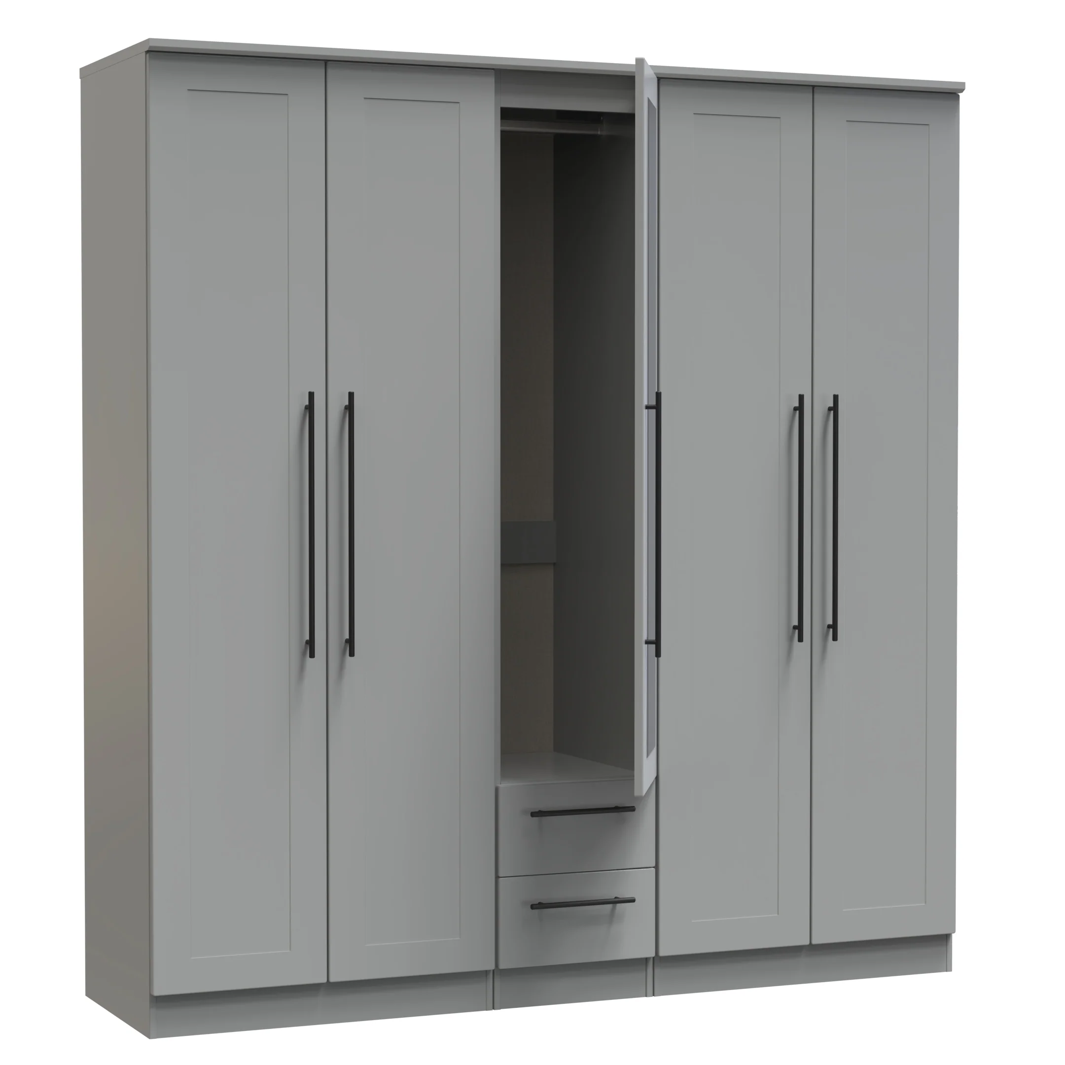 Harrow Ready Assembled Tall 5 Door 2 Drawer 1 Mirror Wardrobe in Dusk Grey - Image 7