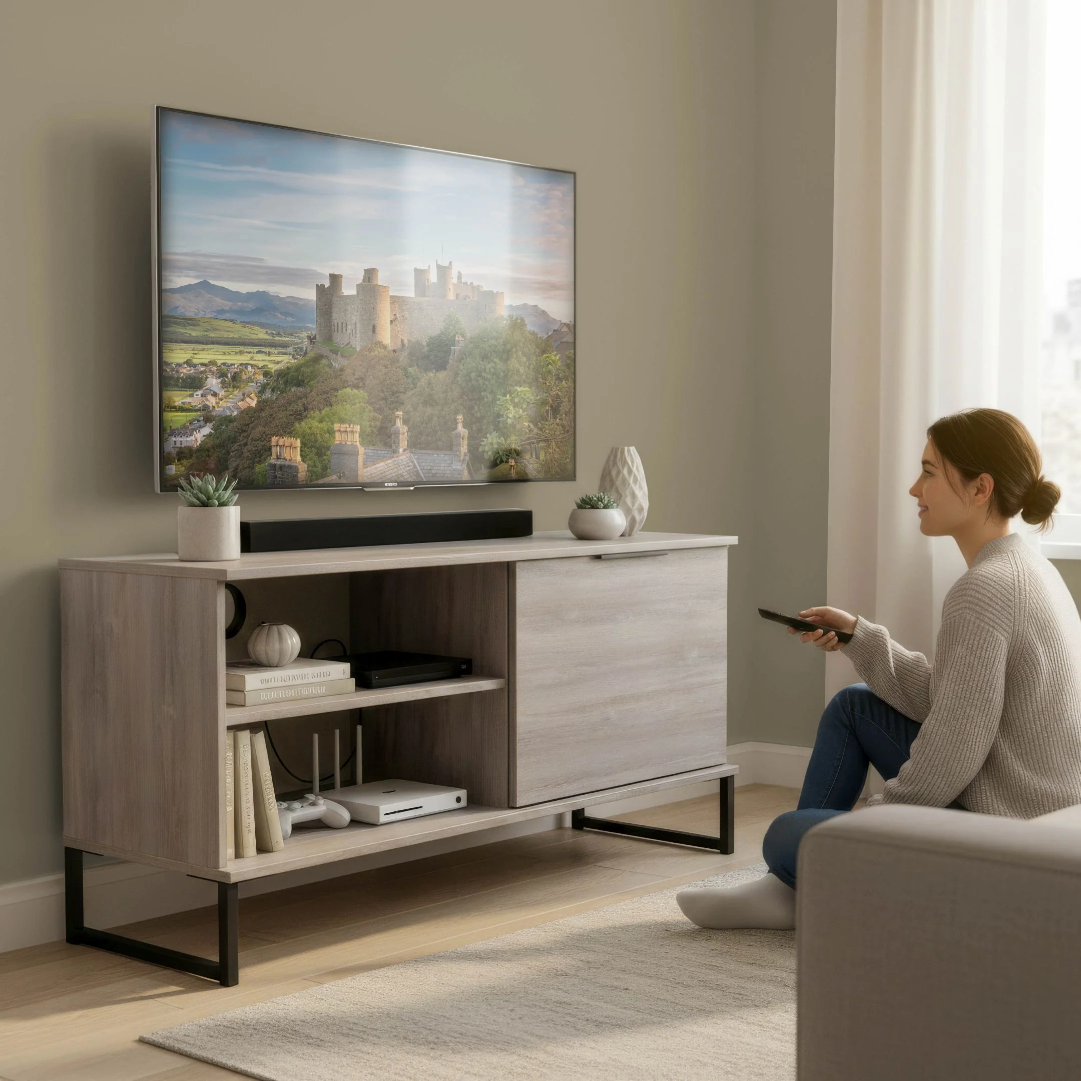 Havana 1 Door Open Shelf TV Unit In Grey Oak