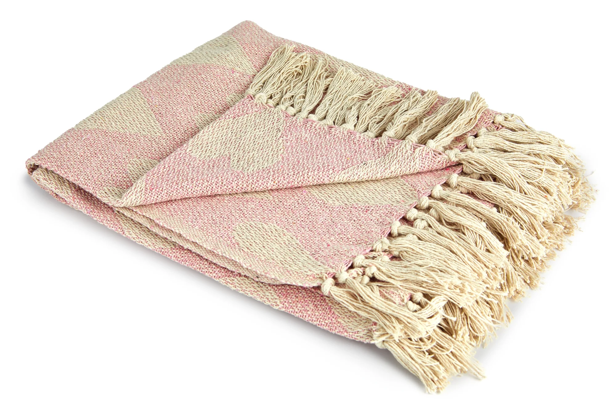 Heart - Recycled Cotton Throw With Heart Design in Blush Pink (90" x  100") - Image 2