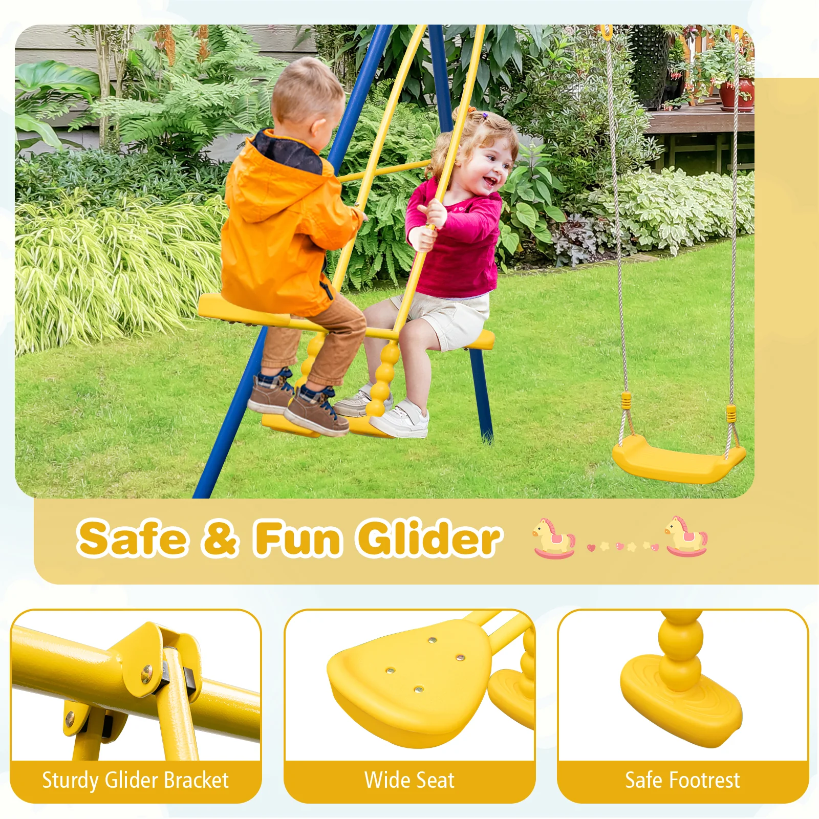 Heavy-Duty Kids Playset with 2 Swing Seats and 2 Glider Seats for Children 3-12 Years Old-Blue - Image 10