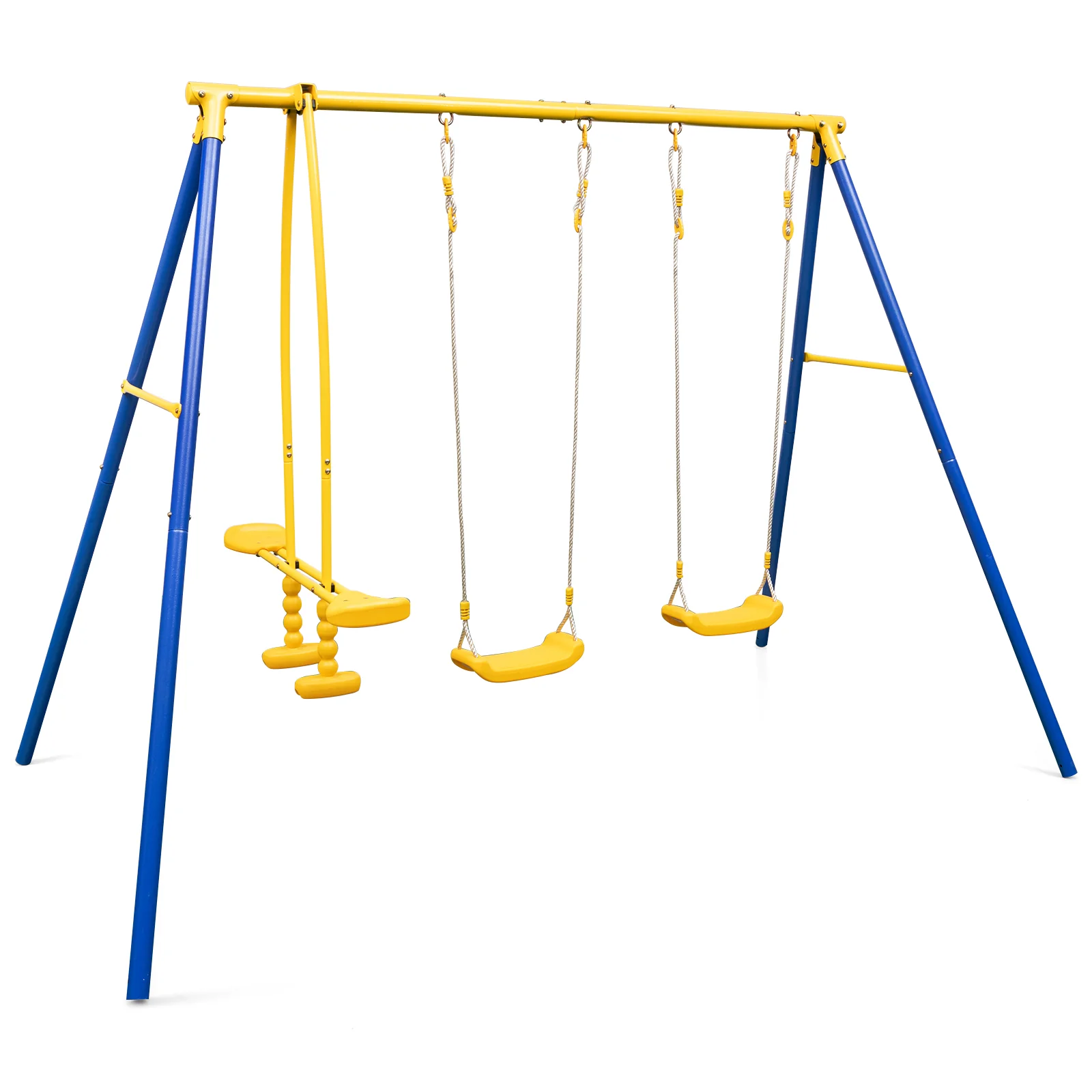 Heavy-Duty Kids Playset with 2 Swing Seats and 2 Glider Seats for Children 3-12 Years Old-Blue - Image 4