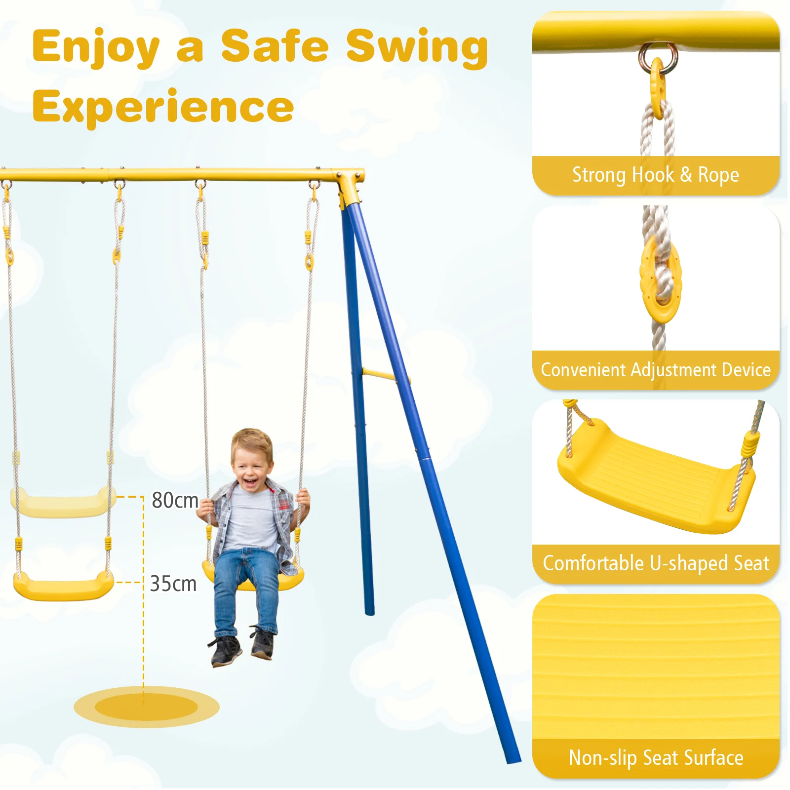 Heavy-Duty Kids Playset with 2 Swing Seats and 2 Glider Seats for Children 3-12 Years Old-Blue - Image 7