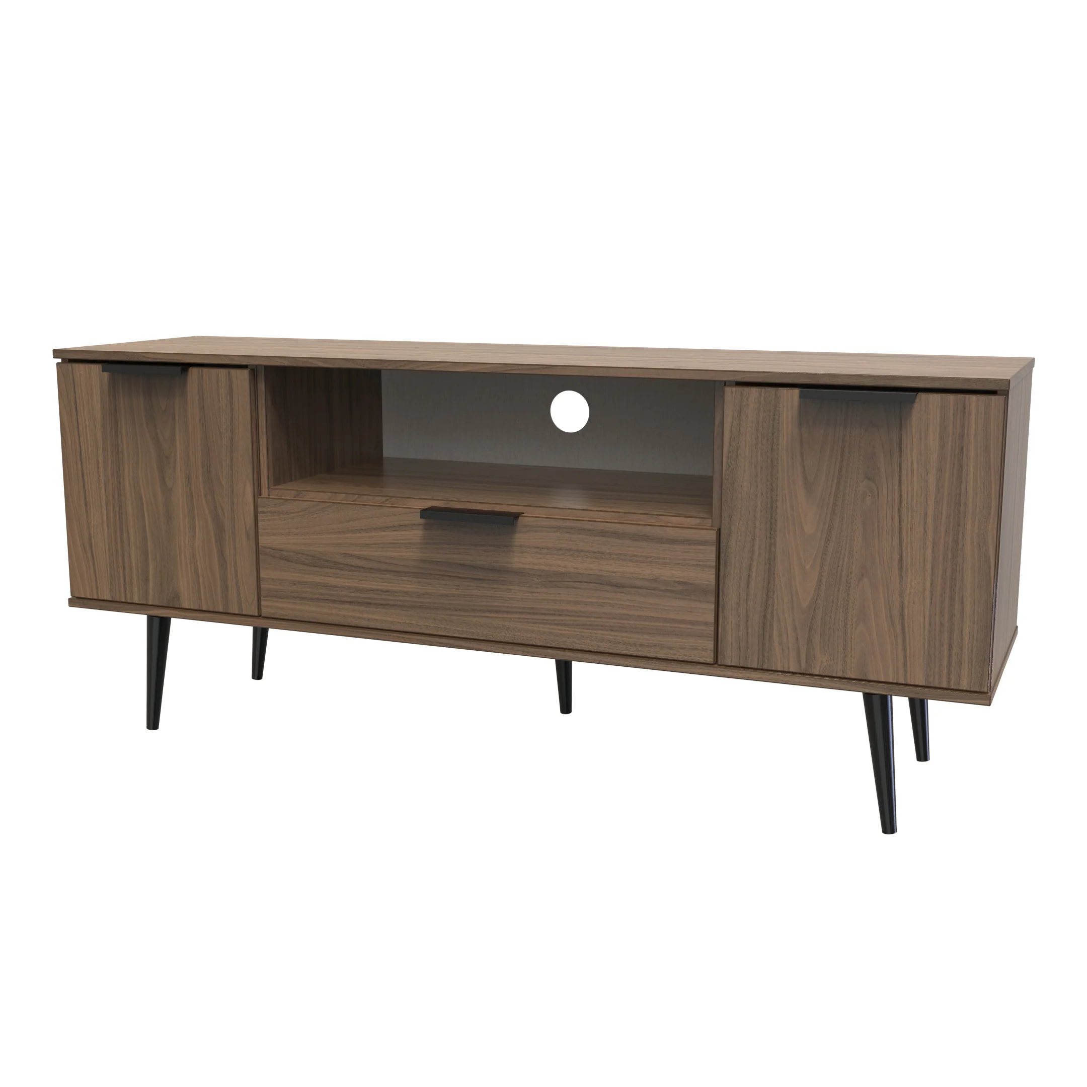 Helsinki Ready Assembled 2 Door 1 Drawer Wide TV Unit in Carini Walnut - Image 3