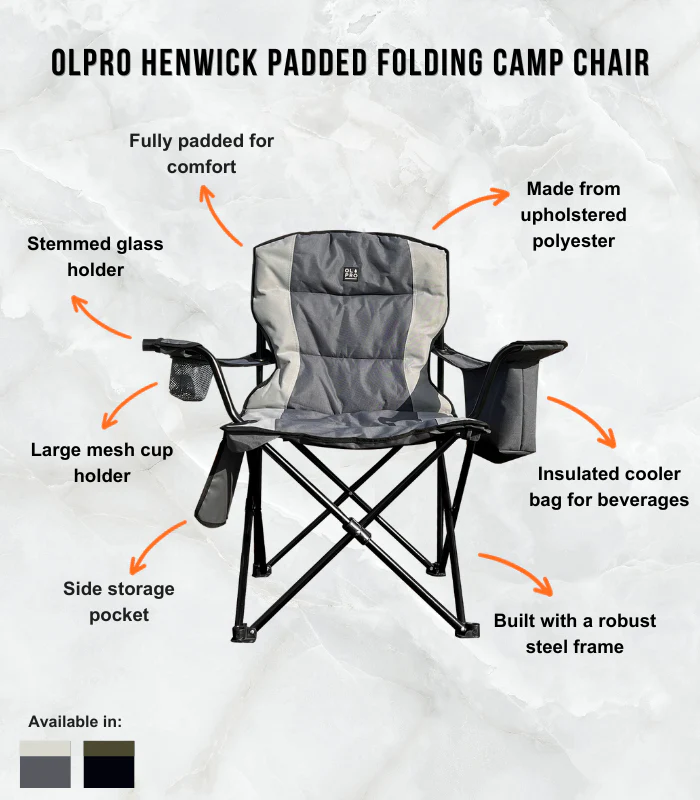 Henwick Padded Folding Camp Chair - Grey & Charcoal - Image 4