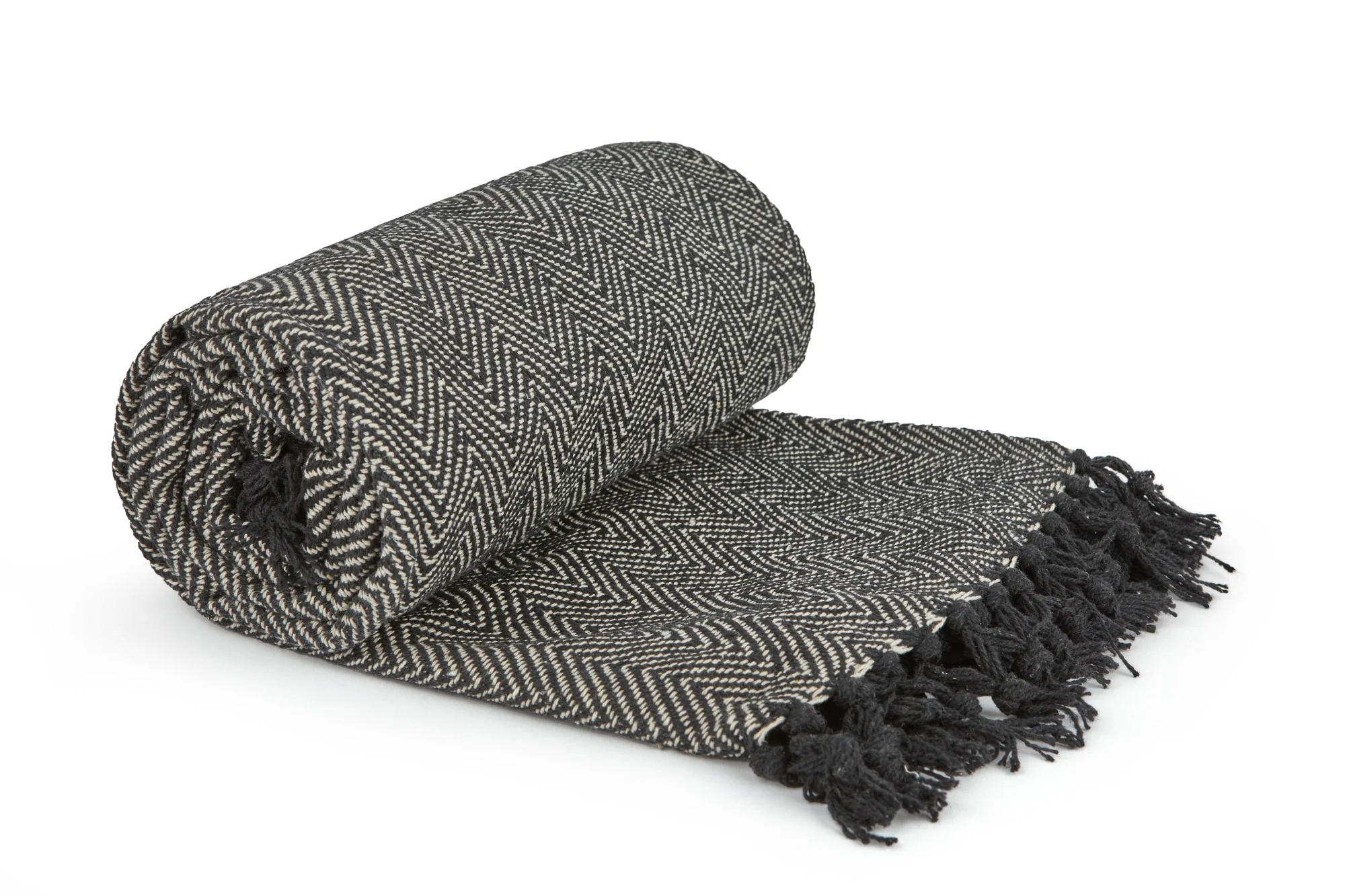 Herringbone - Recycled Cotton Throw in  Black (70" x 100")