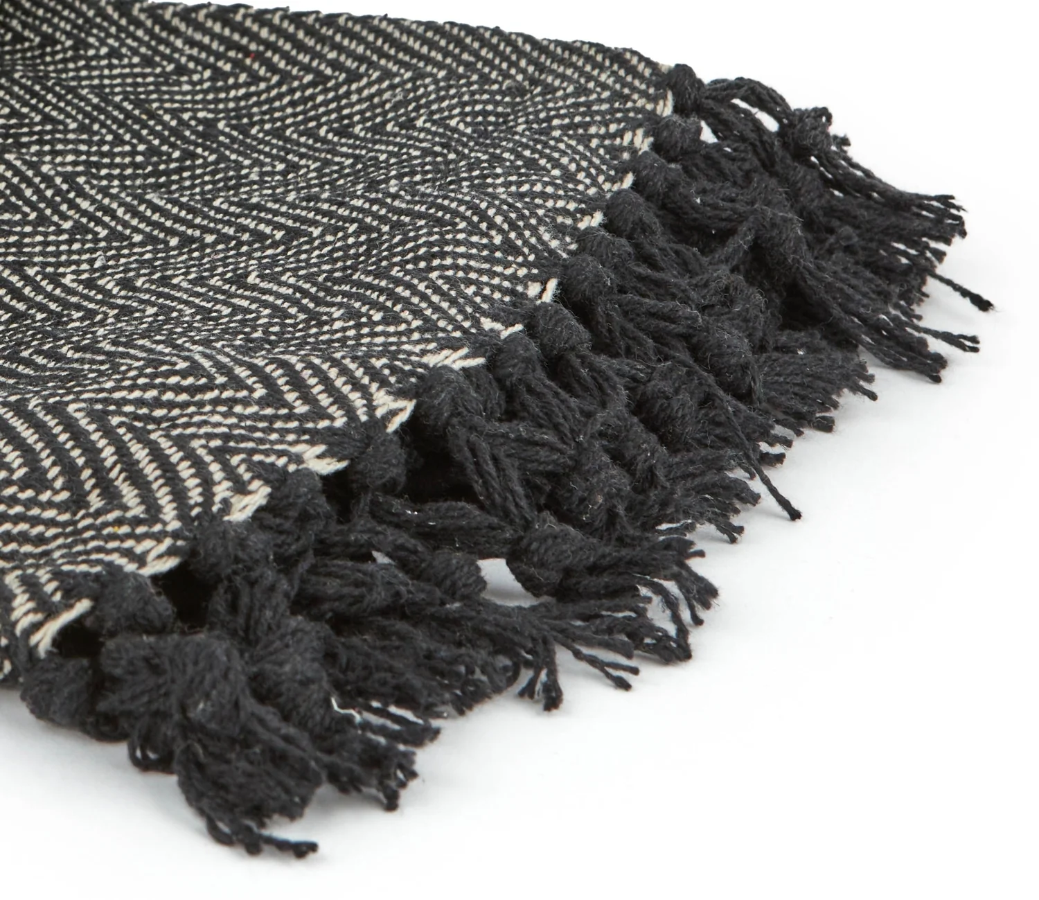 Herringbone - Recycled Cotton Throw in  Black (70" x 100") - Image 2