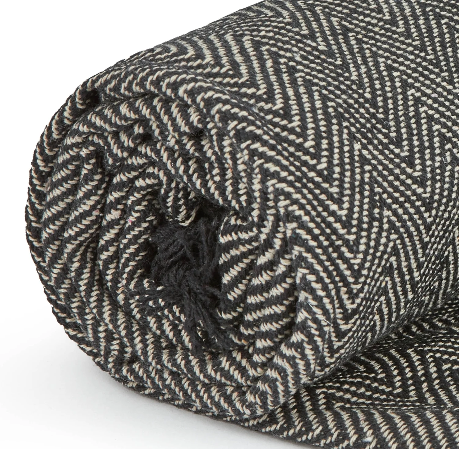Herringbone - Recycled Cotton Throw in  Black (70" x 100") - Image 3