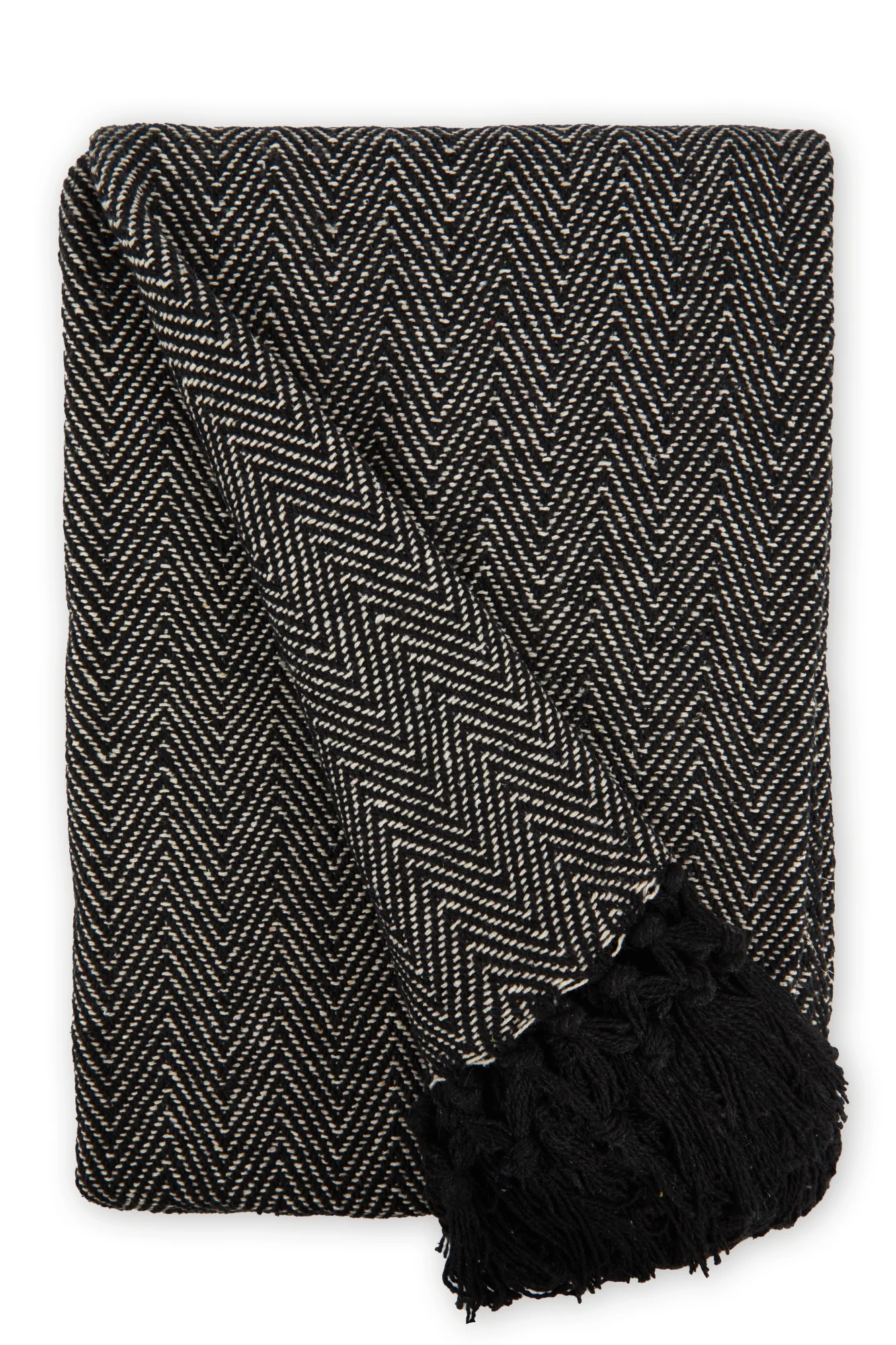 Herringbone - Recycled Cotton Throw in  Black (70" x 100") - Image 4