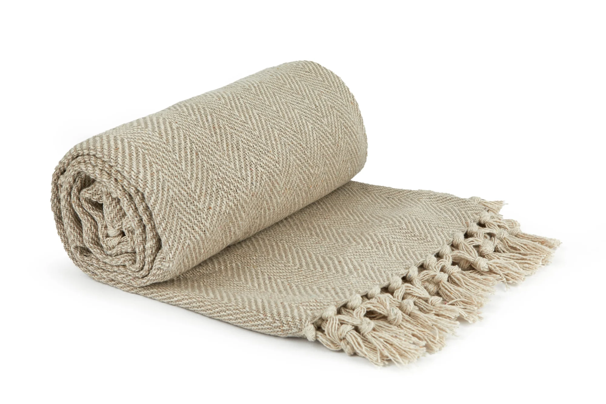 Herringbone - Recycled Cotton Throw In Natural (50" X 60")