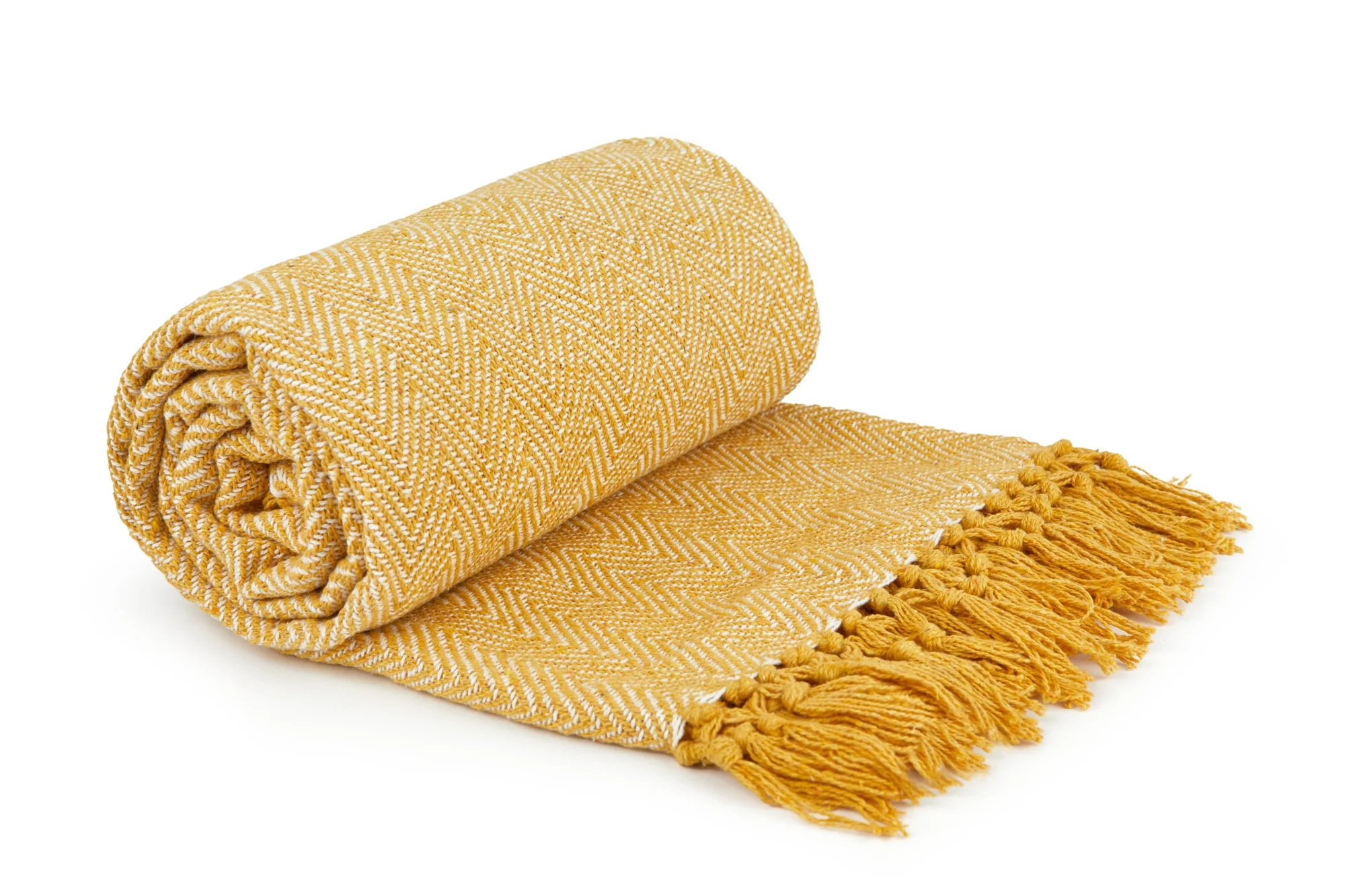Herringbone - Recycled Cotton Throw In Ochre (50x60")