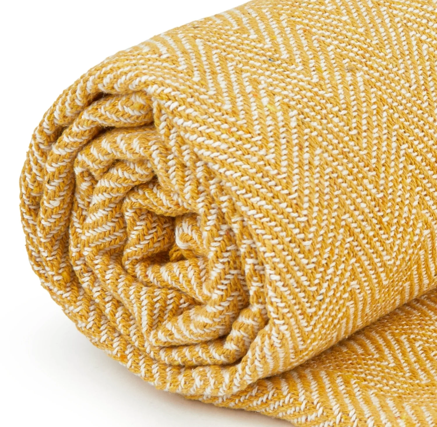 Herringbone - Recycled Cotton Throw In Ochre (50x60") - Image 3