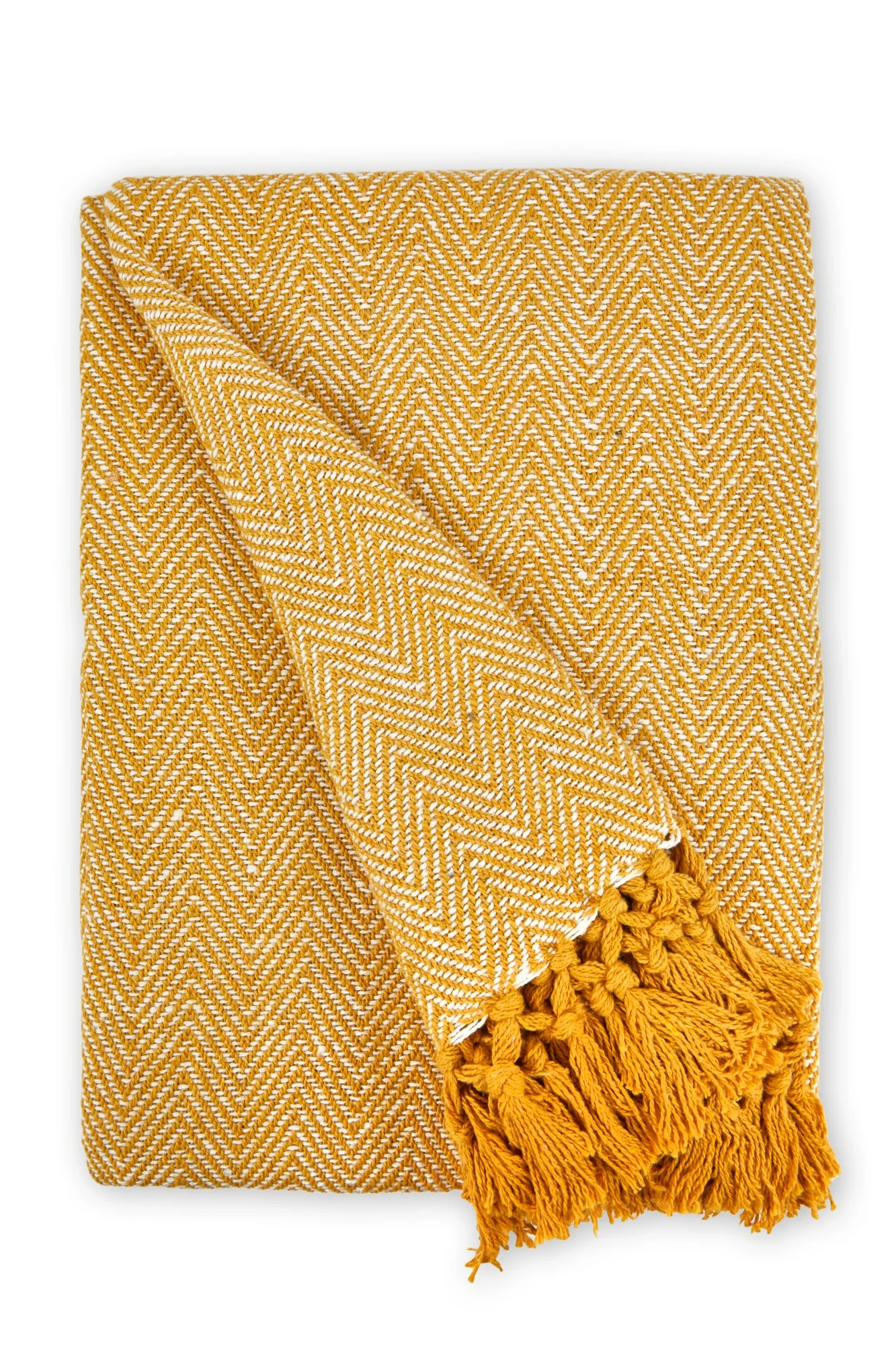 Herringbone - Recycled Cotton Throw In Ochre (50x60") - Image 4