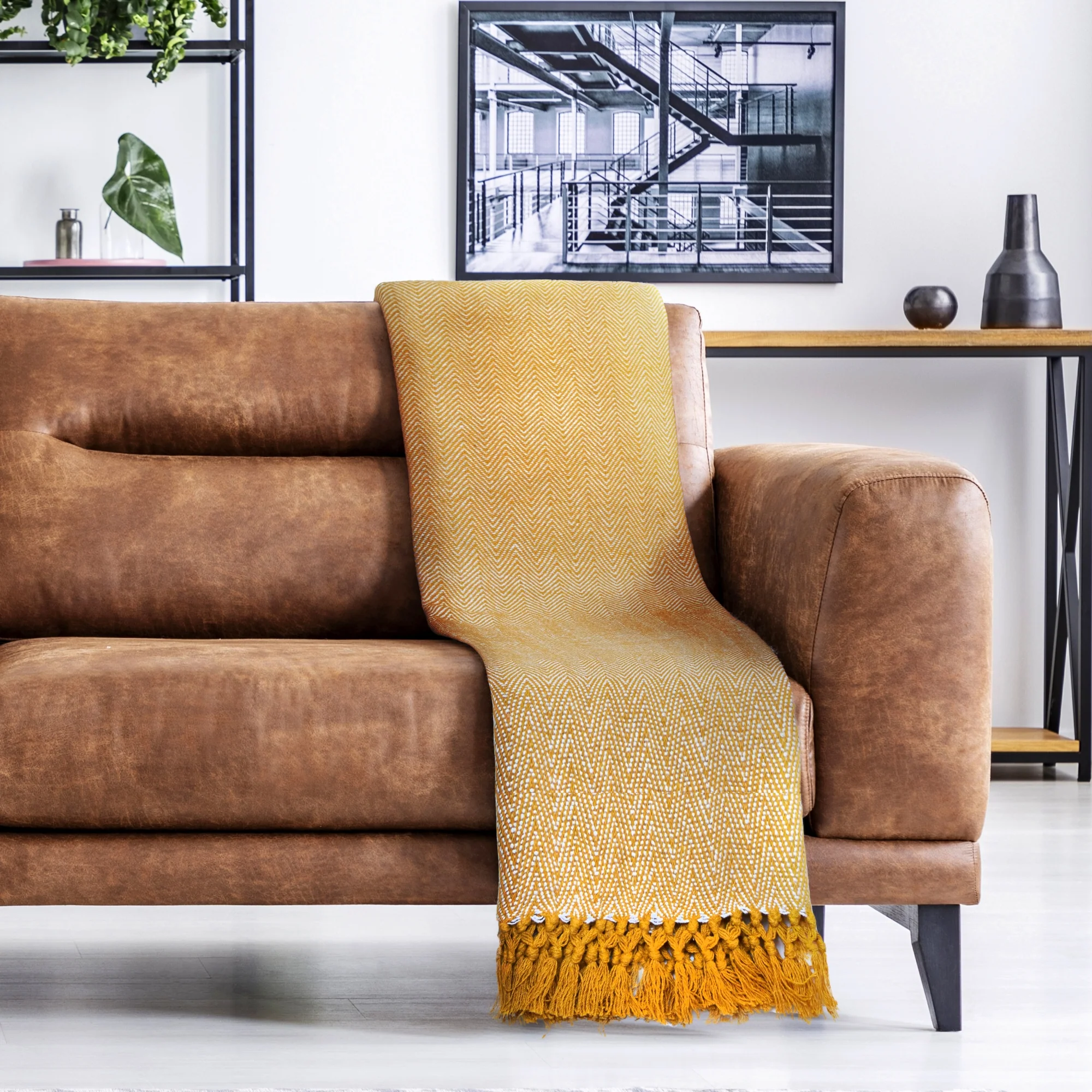 Herringbone - Recycled Cotton Throw In Ochre (50x60") - Image 6