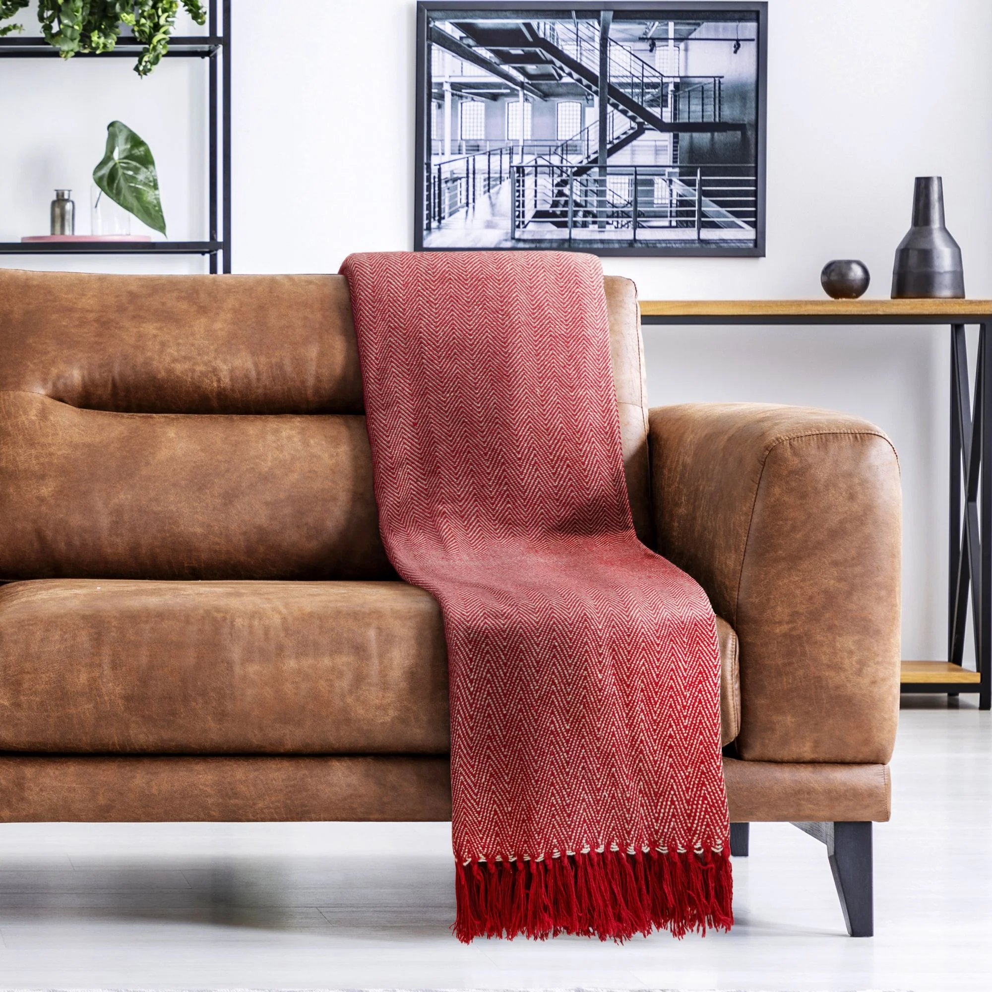 Herringbone - Recycled Cotton Throw In Red (70x100") - Image 7