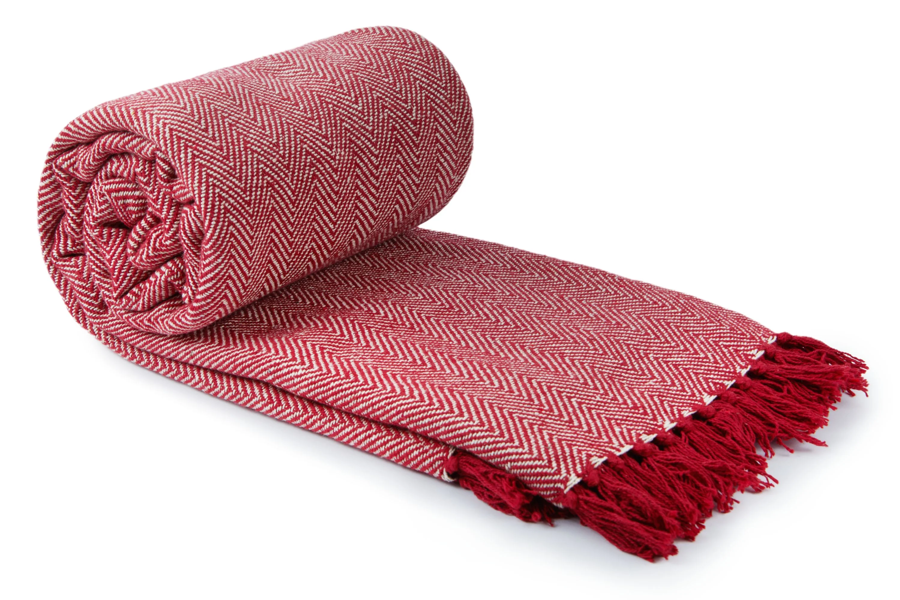Herringbone - Recycled Cotton Throw In Red (90x100")