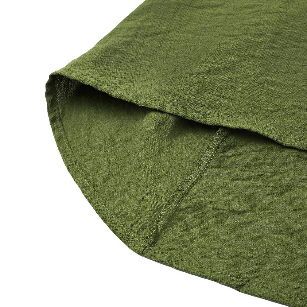 High Waist A-line Midi Skirt With Elastic Waistband And Pockets - Green - Image 5