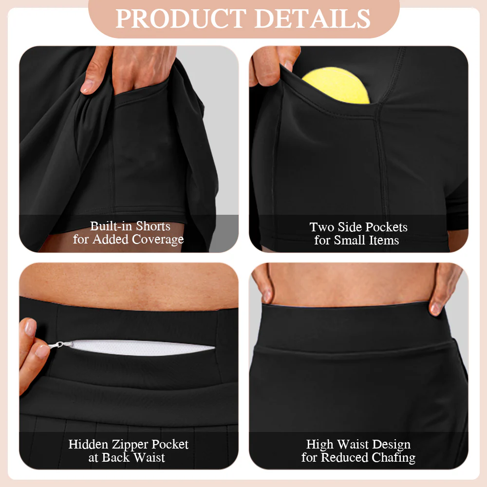 High Waisted Pleated Tennis Skirt With Pockets - Black - Image 8