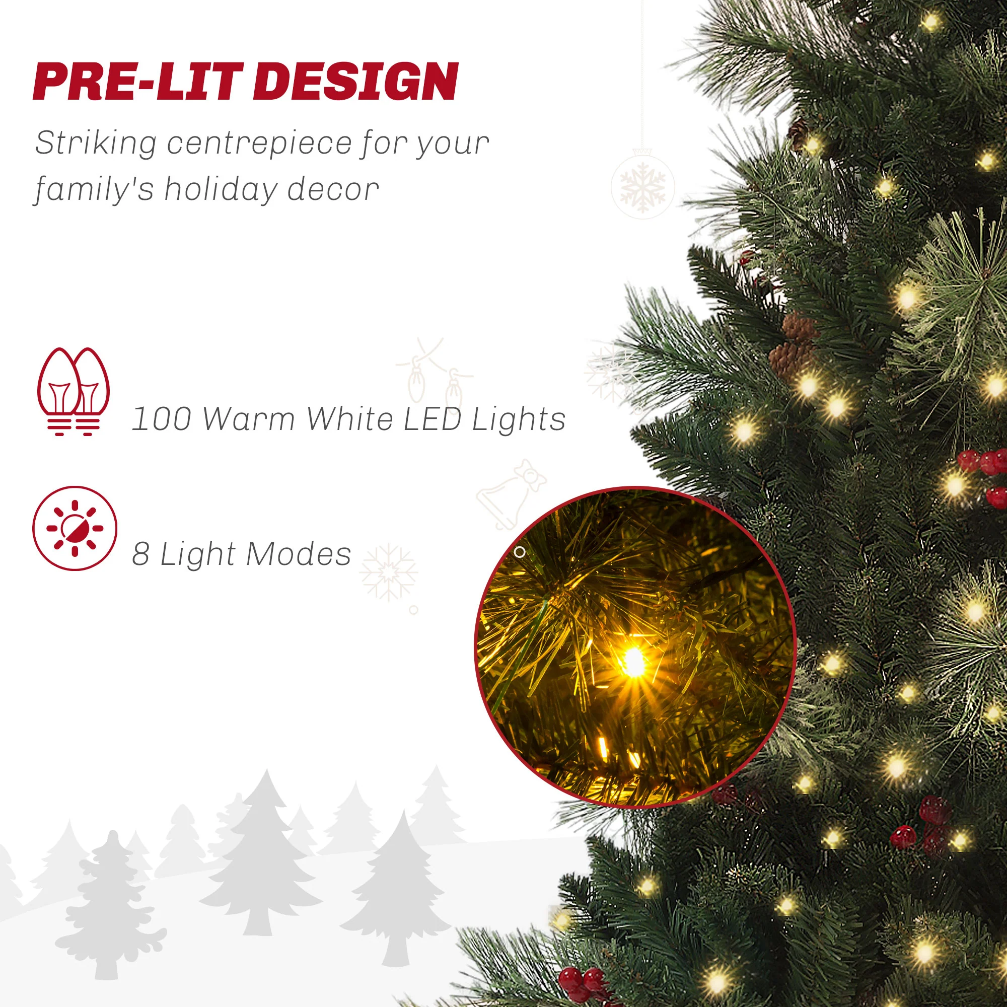 HOMCOM 1.2m Prelit Christmas Tree With 100 Warm White LED Lights And 8 Modes - Image 3