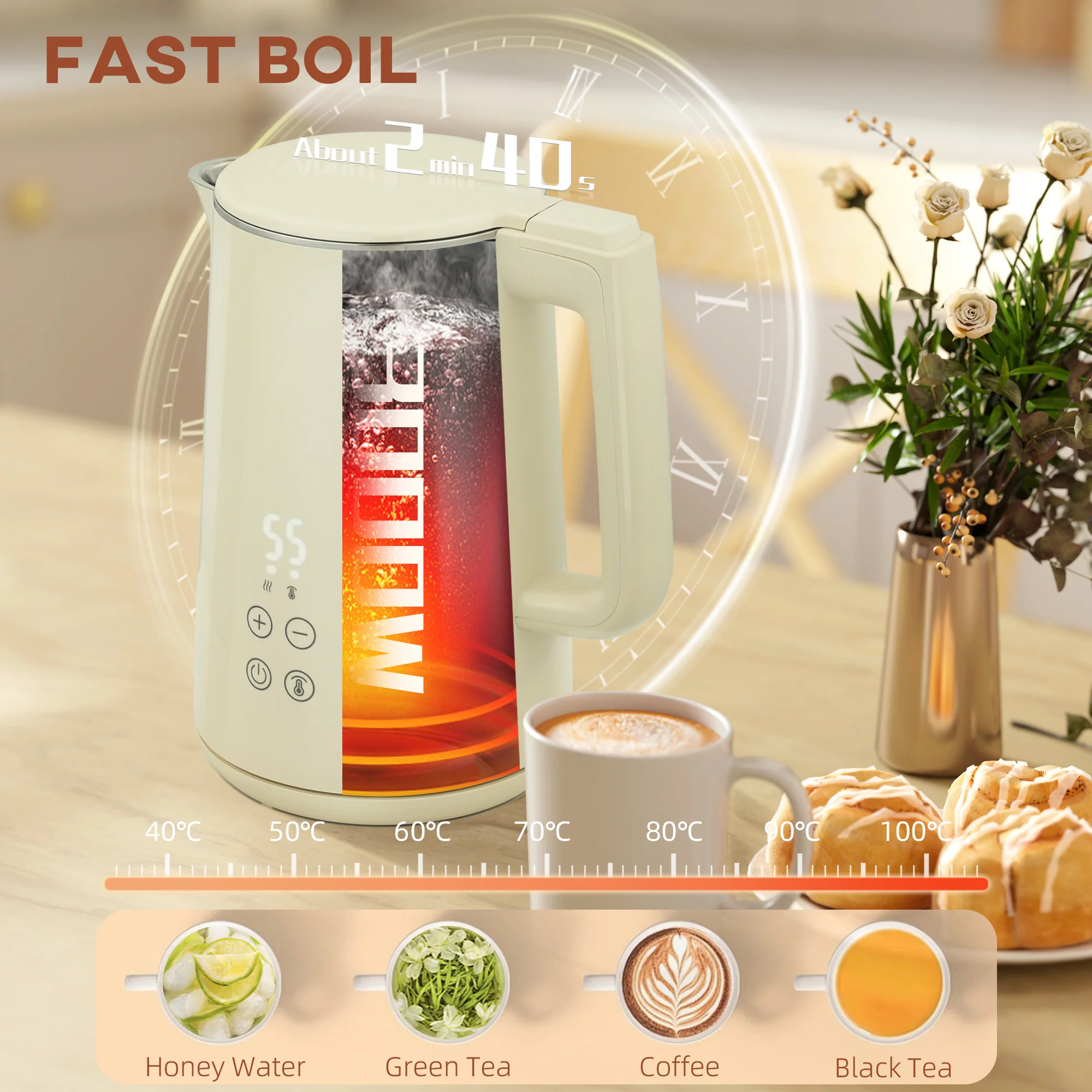 HOMCOM 1.5L 3000W Fast Boil Electric Kettle And 2 Slice Toaster Set - Image 3