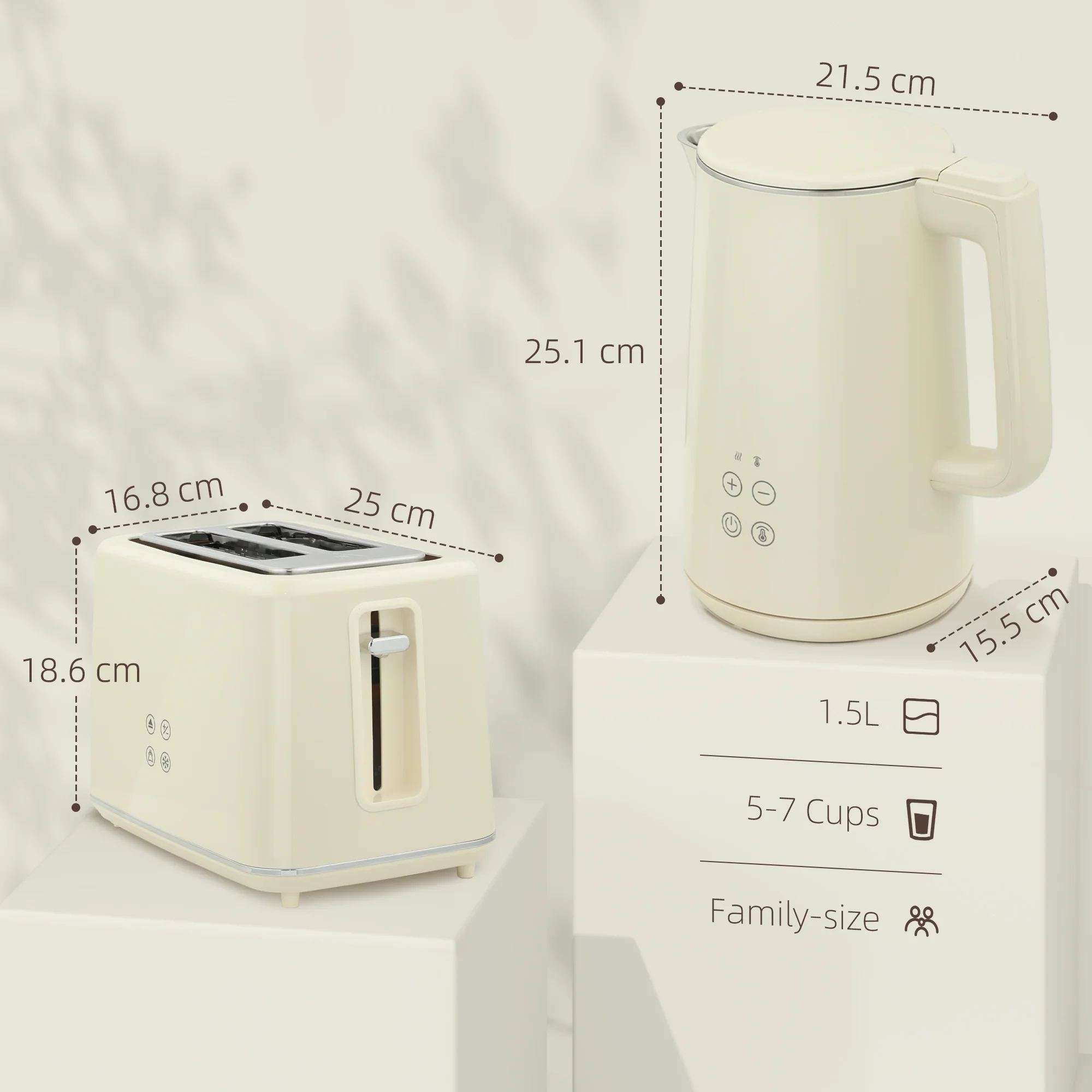HOMCOM 1.5L 3000W Fast Boil Electric Kettle And 2 Slice Toaster Set - Image 5