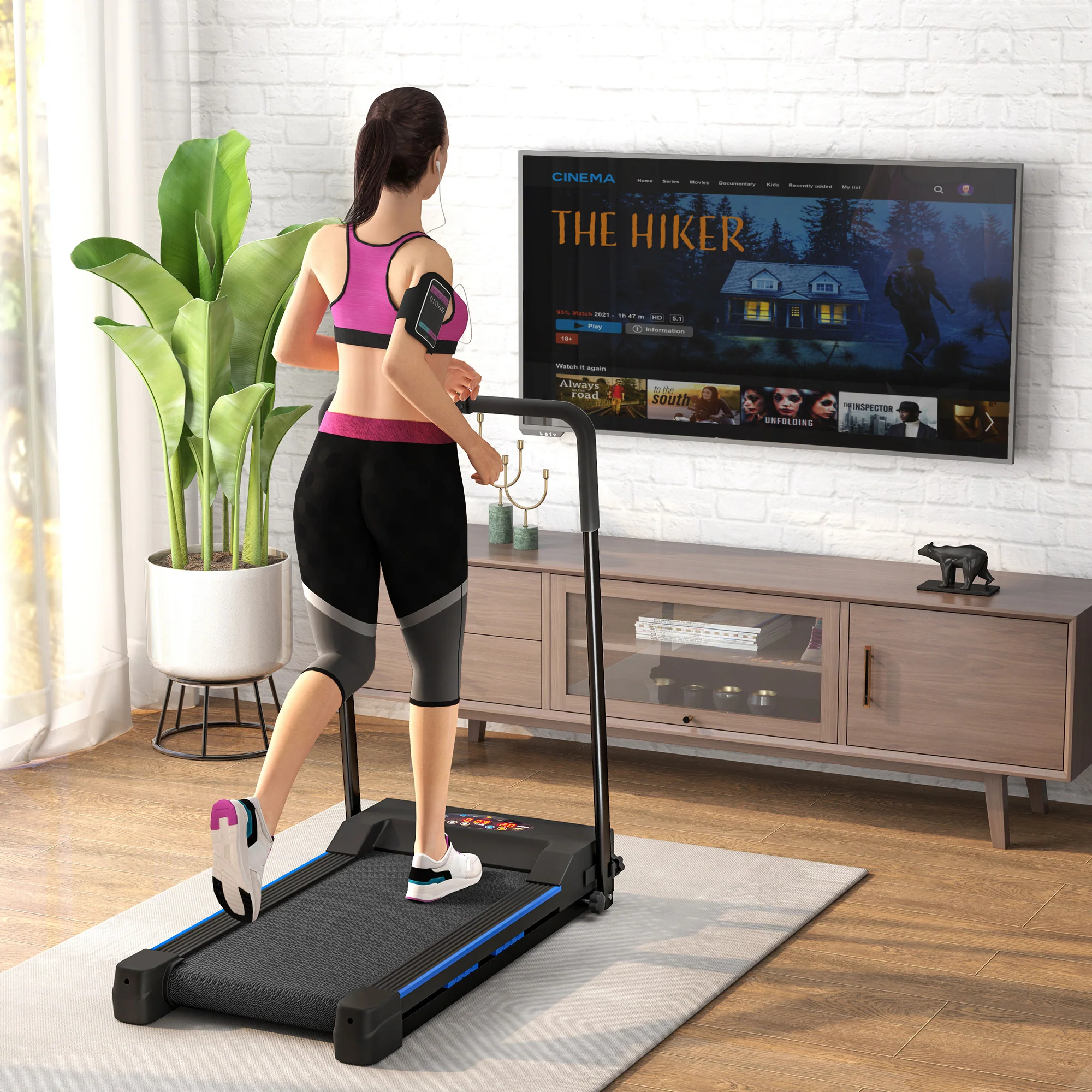 HOMCOM 1-6 Km/h Folding Motorized Treadmill Walking With Remote Control, Blue - Image 9