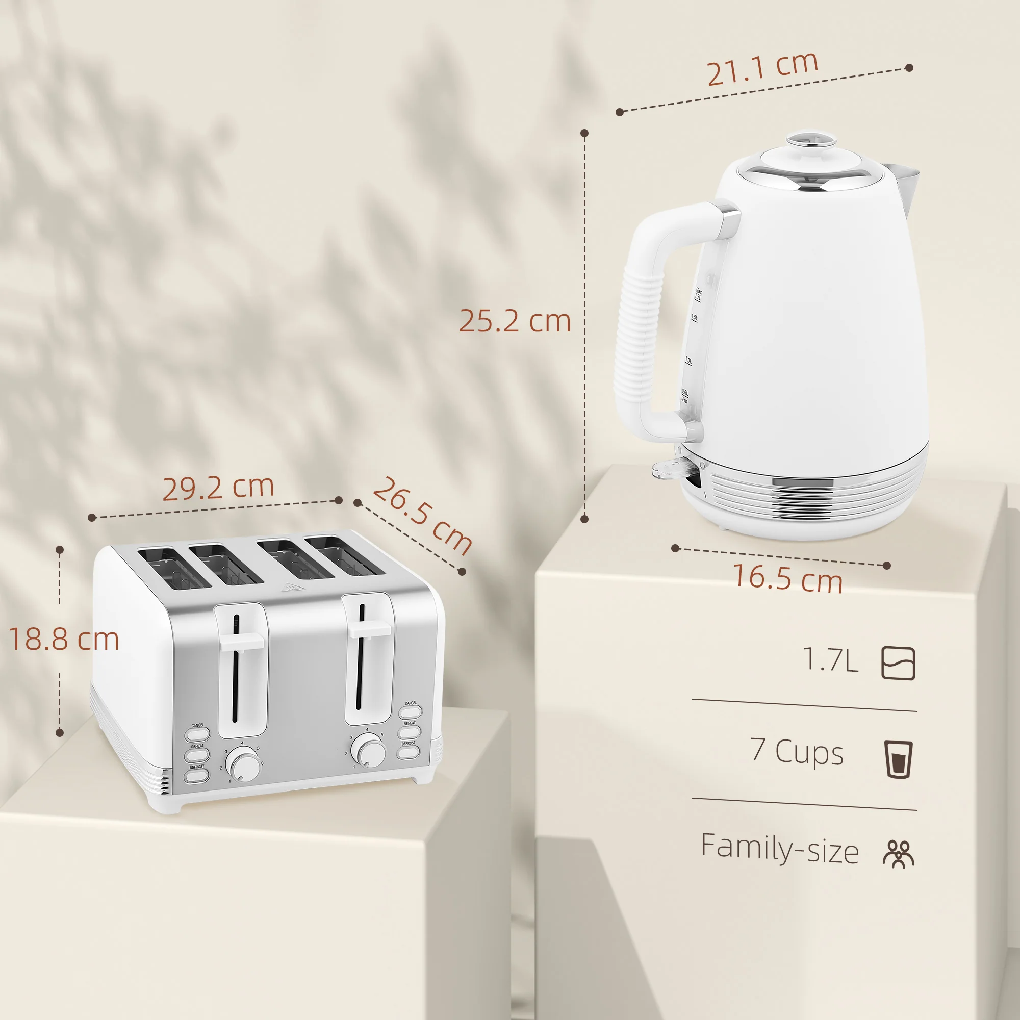 HOMCOM 1.7L 3000W Quick Boil Kettle And 4 Slice Toaster Set Crumb Tray - Image 12