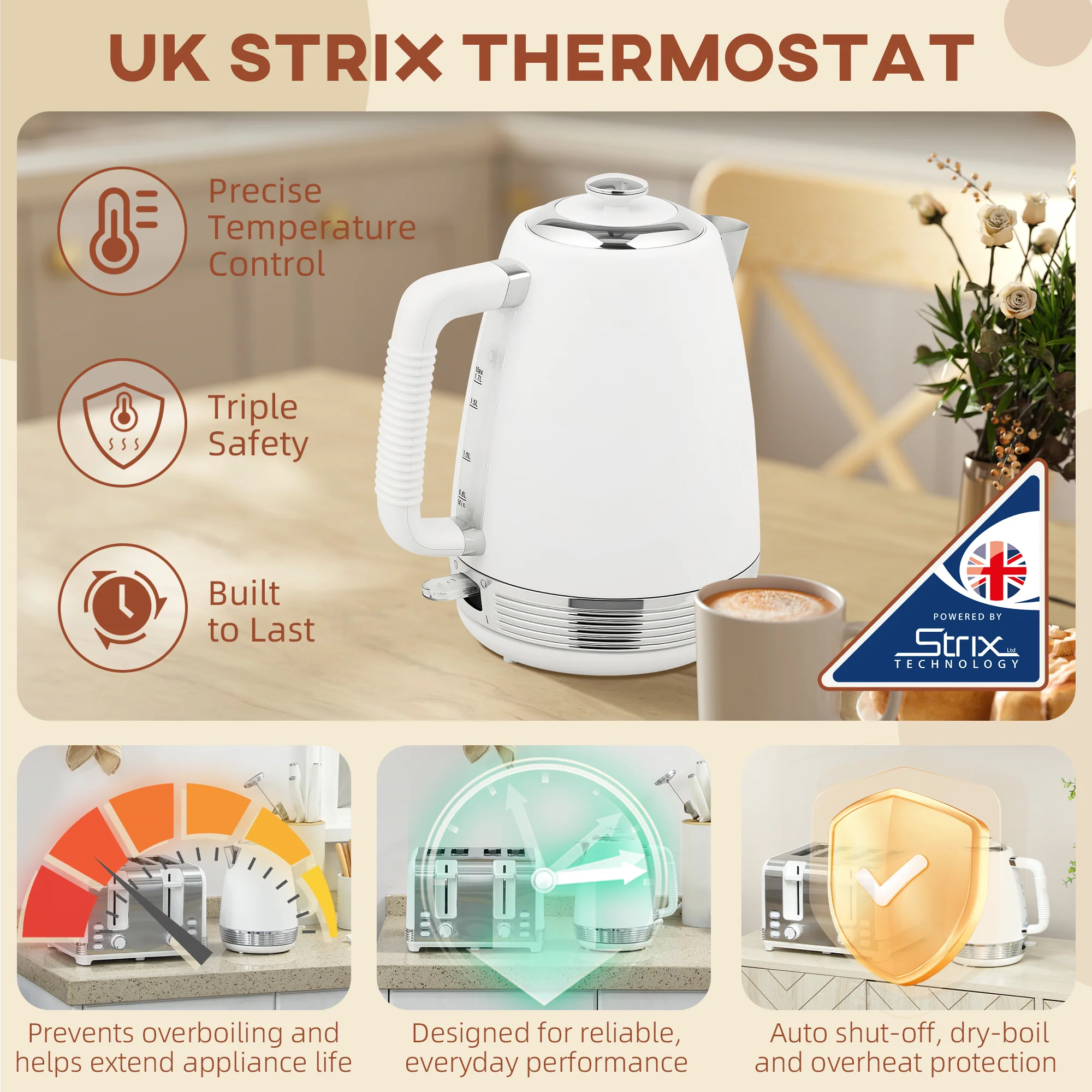 HOMCOM 1.7L 3000W Quick Boil Kettle And 4 Slice Toaster Set Crumb Tray - Image 14